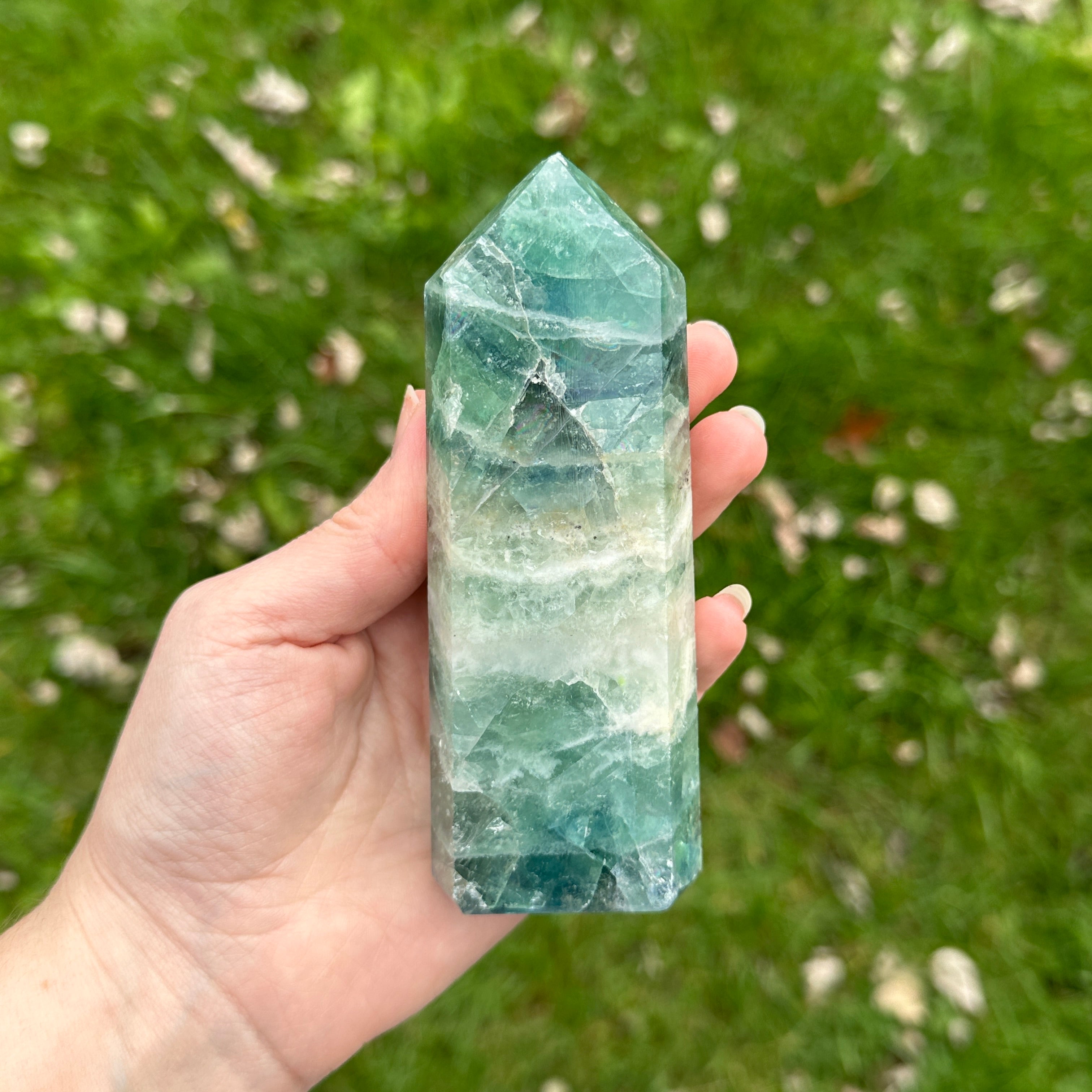 Gorgeous Green Fluorite Obelisk Crystal Tower Carving
