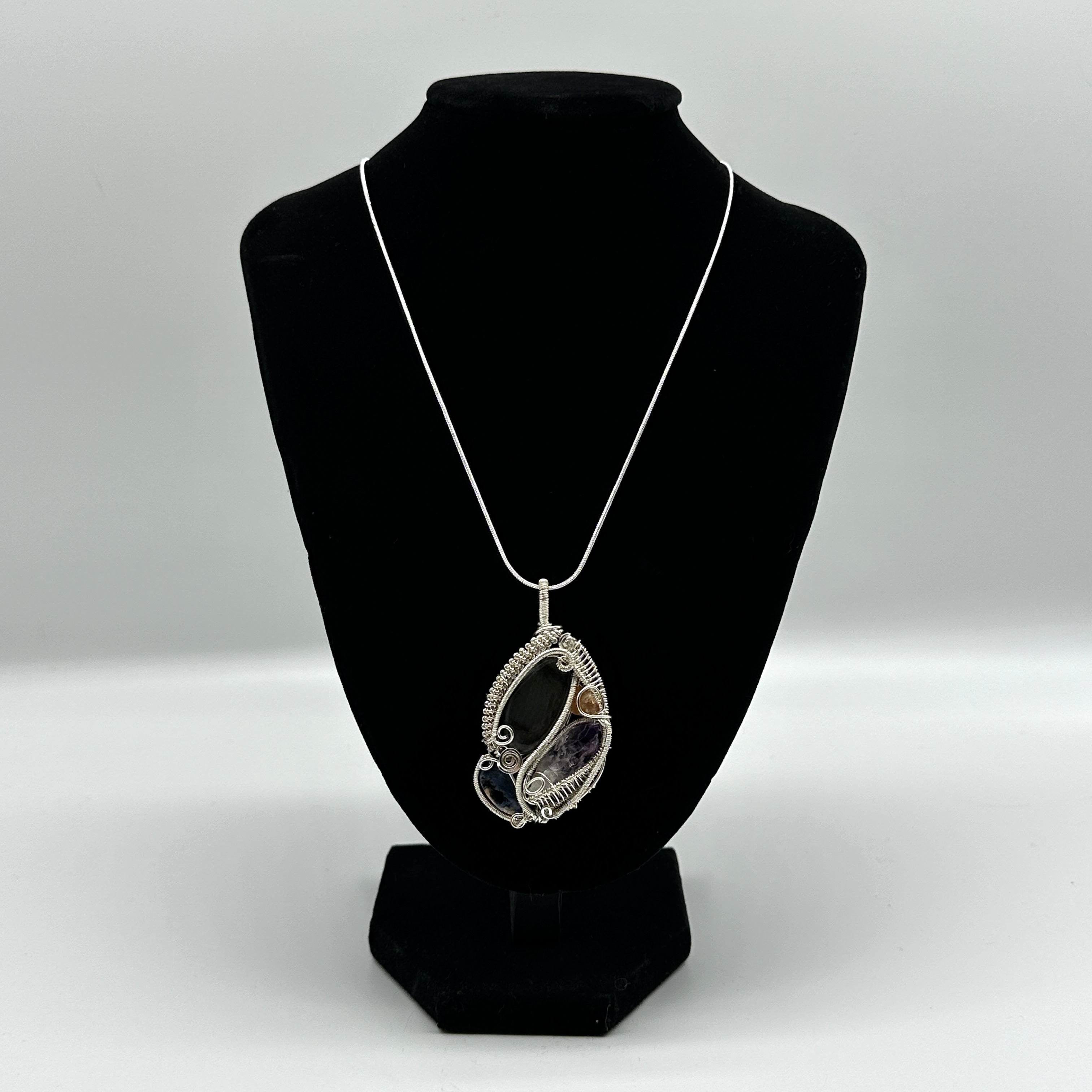 Gorgeous Gemstone Pendant with Labradorite, Gemmy Amethyst, Blue Kyanite, and Golden Topaz (Silver Chain Included)