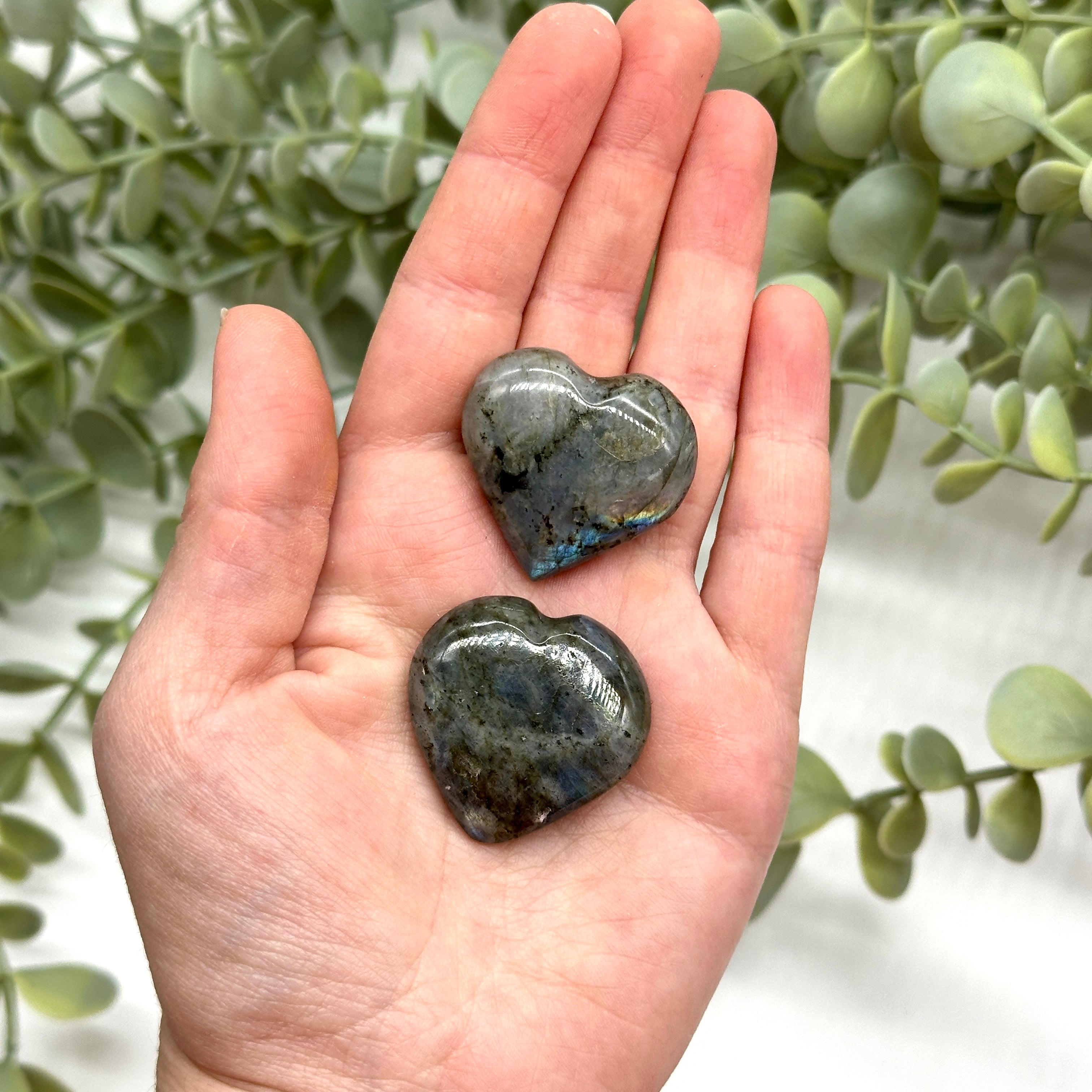 Set of Two Dreamy Labradorite Flashy Crystal Hearts