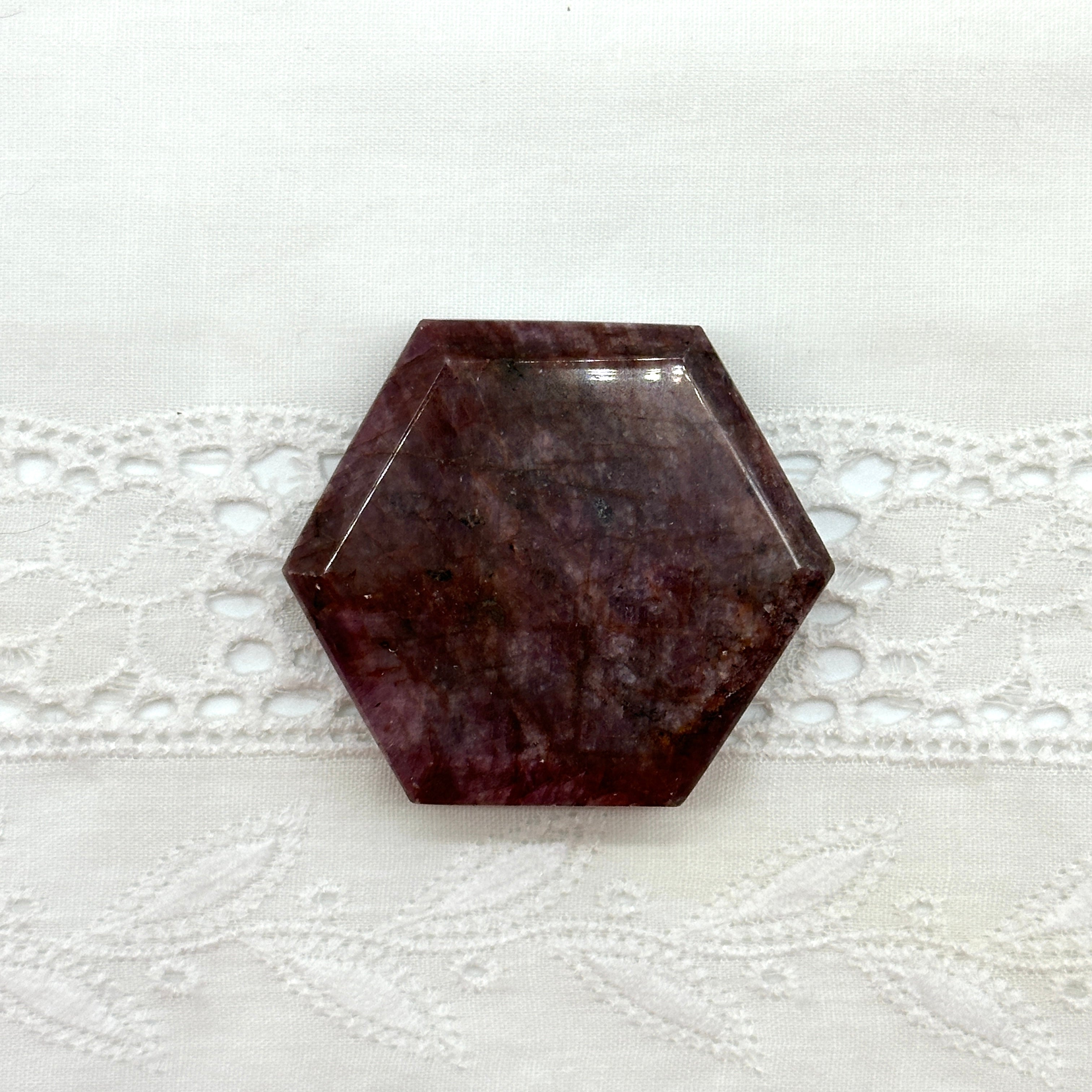 Exagonal Ruby Cub Large Hexagonal Ruby Polished Handheld Specimen – Earth Family Crystals
