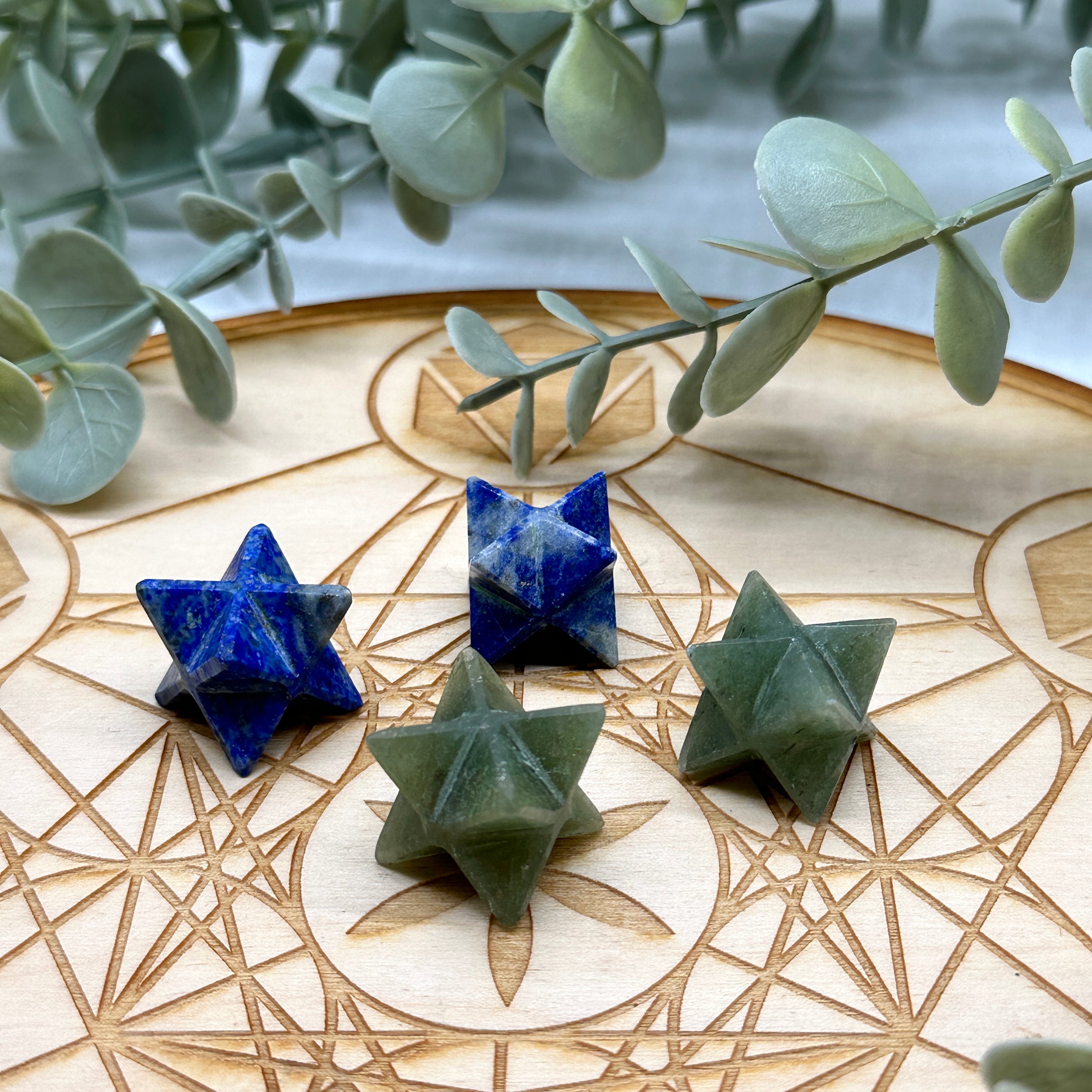 Merkaba Gemstone Carving Set - Lapis Lazuli and Green Aventurine