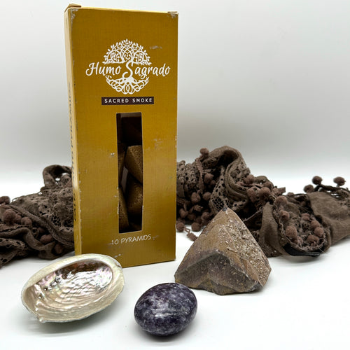 Meditation Kit - Includes Auralite 23 Point, Lepidolite Palm Stone, Palo Santo Pyramids with Abalone Shell