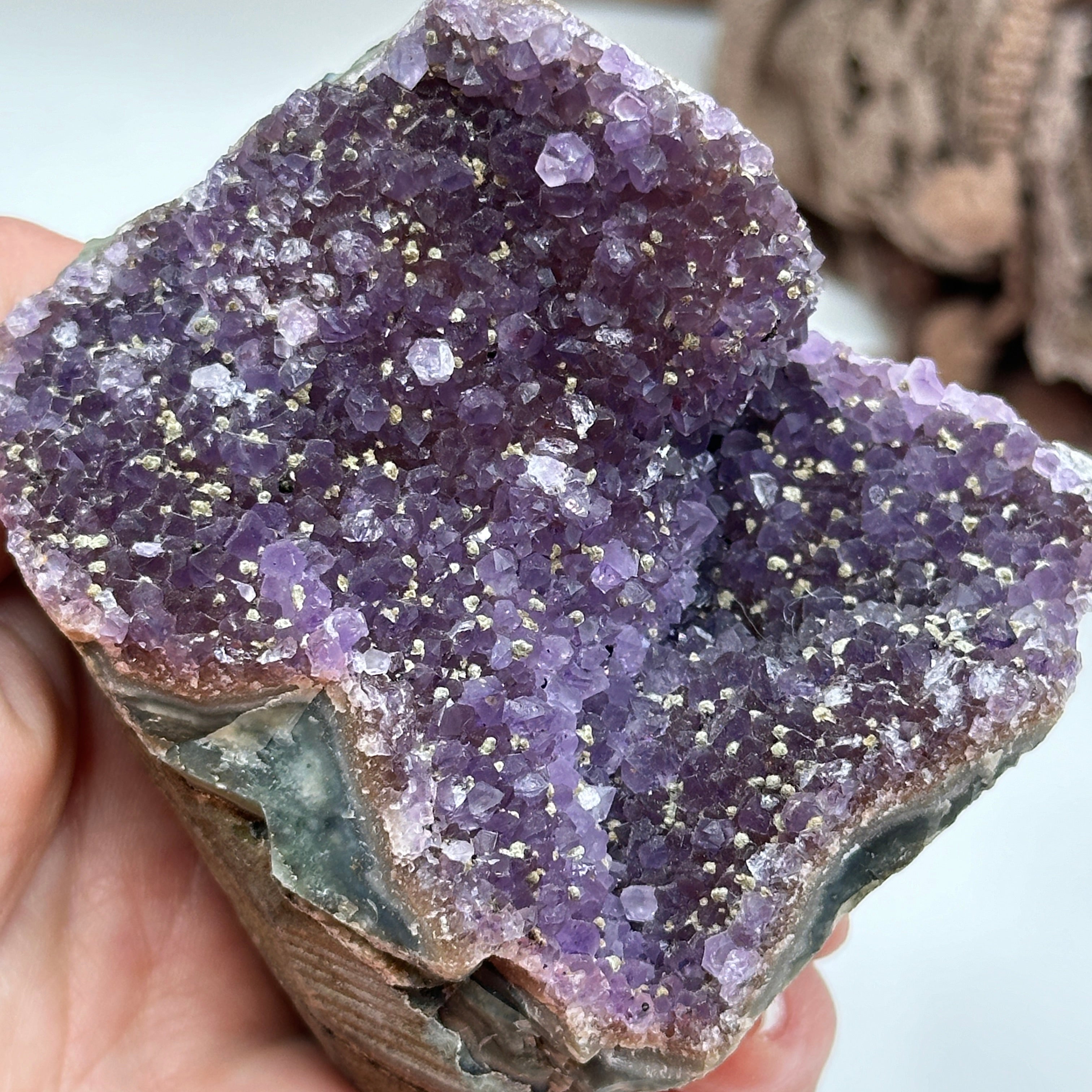 Gorgeous Amethyst Micro Druze Display Crystal with Calcite Inclusions