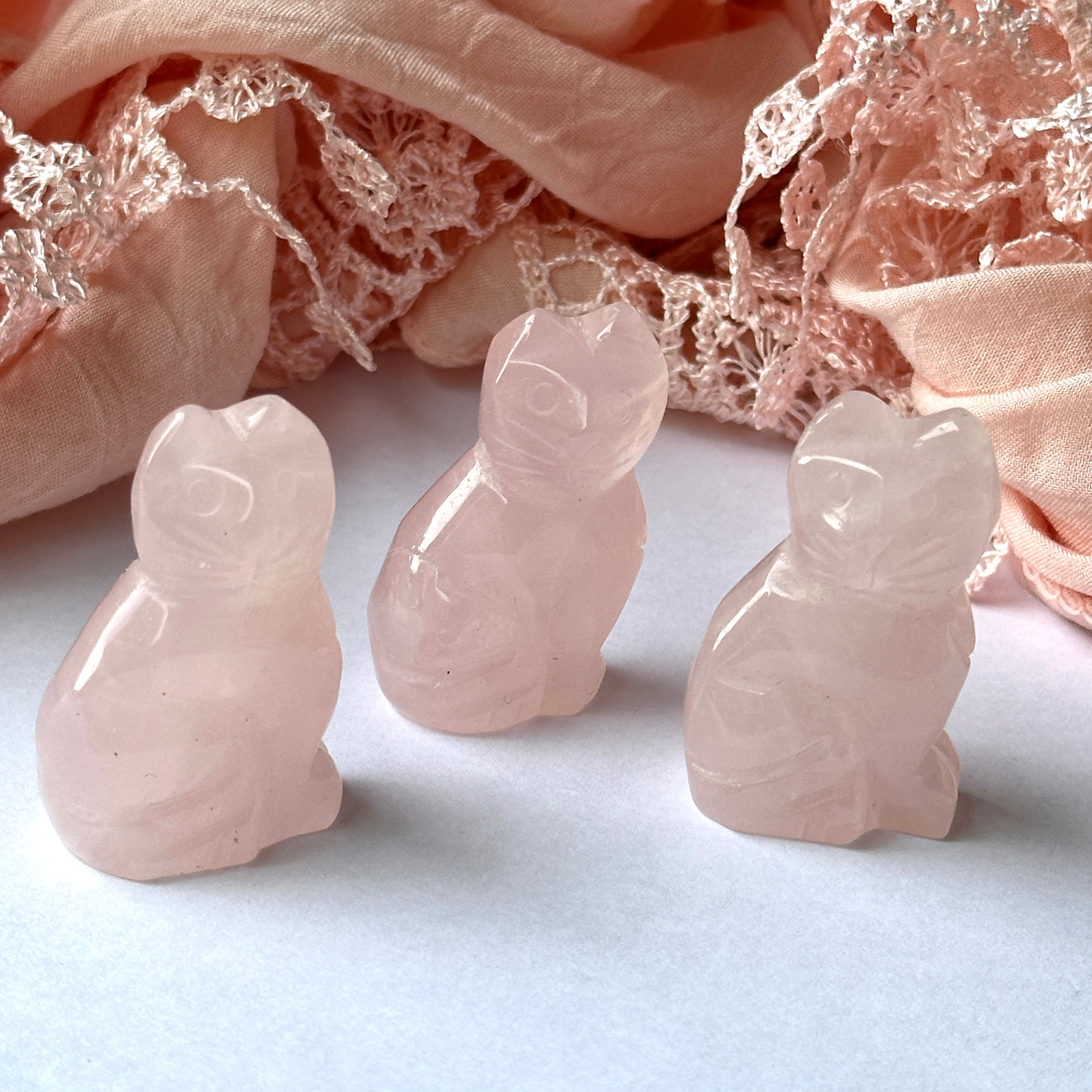 Rose Quartz Cat Carving