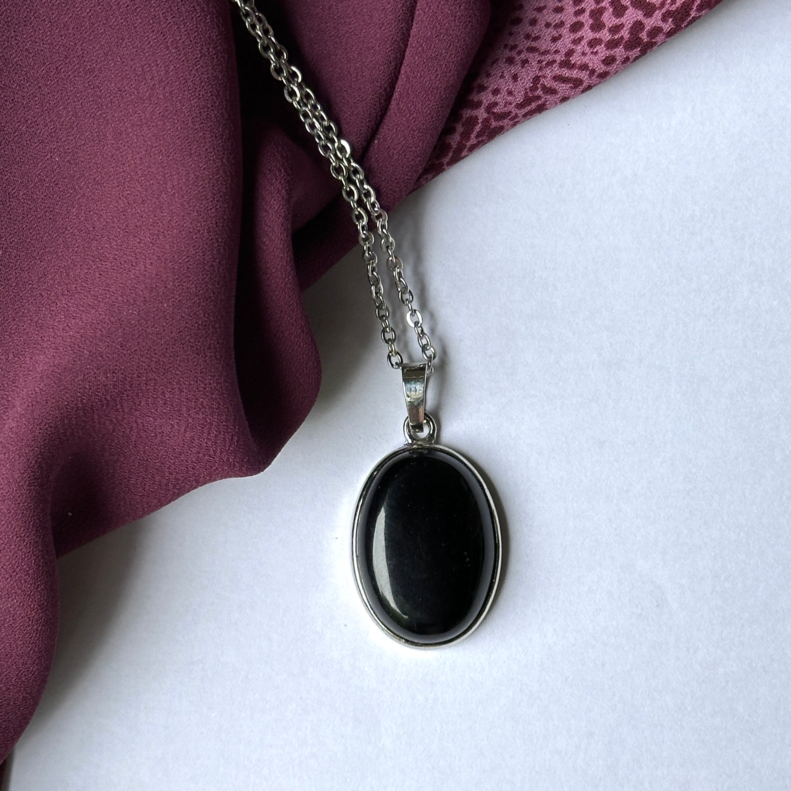 Black Obsidian Gemstone Pendant and Chain