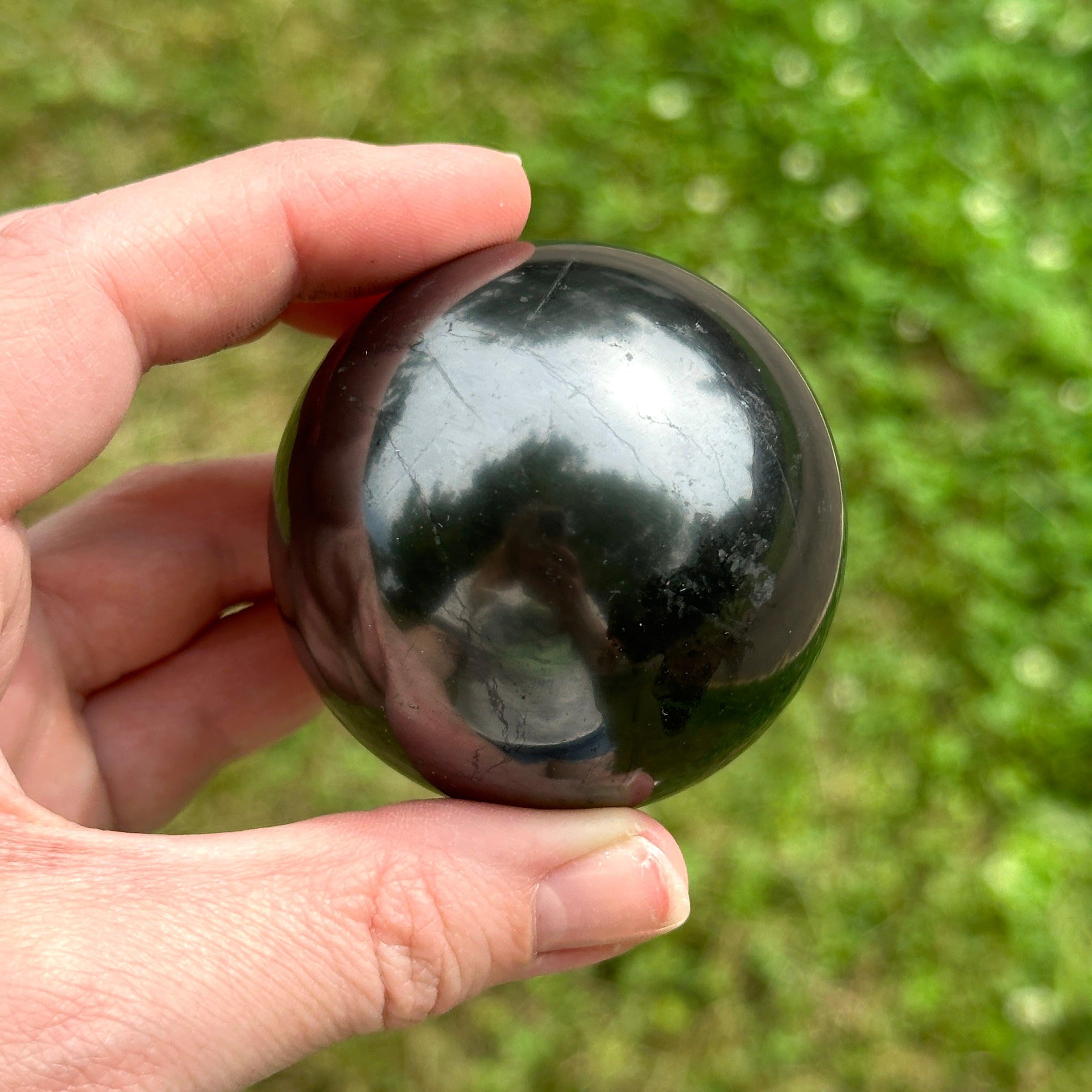 Large Shungite Sphere Carvings for EMF Protection