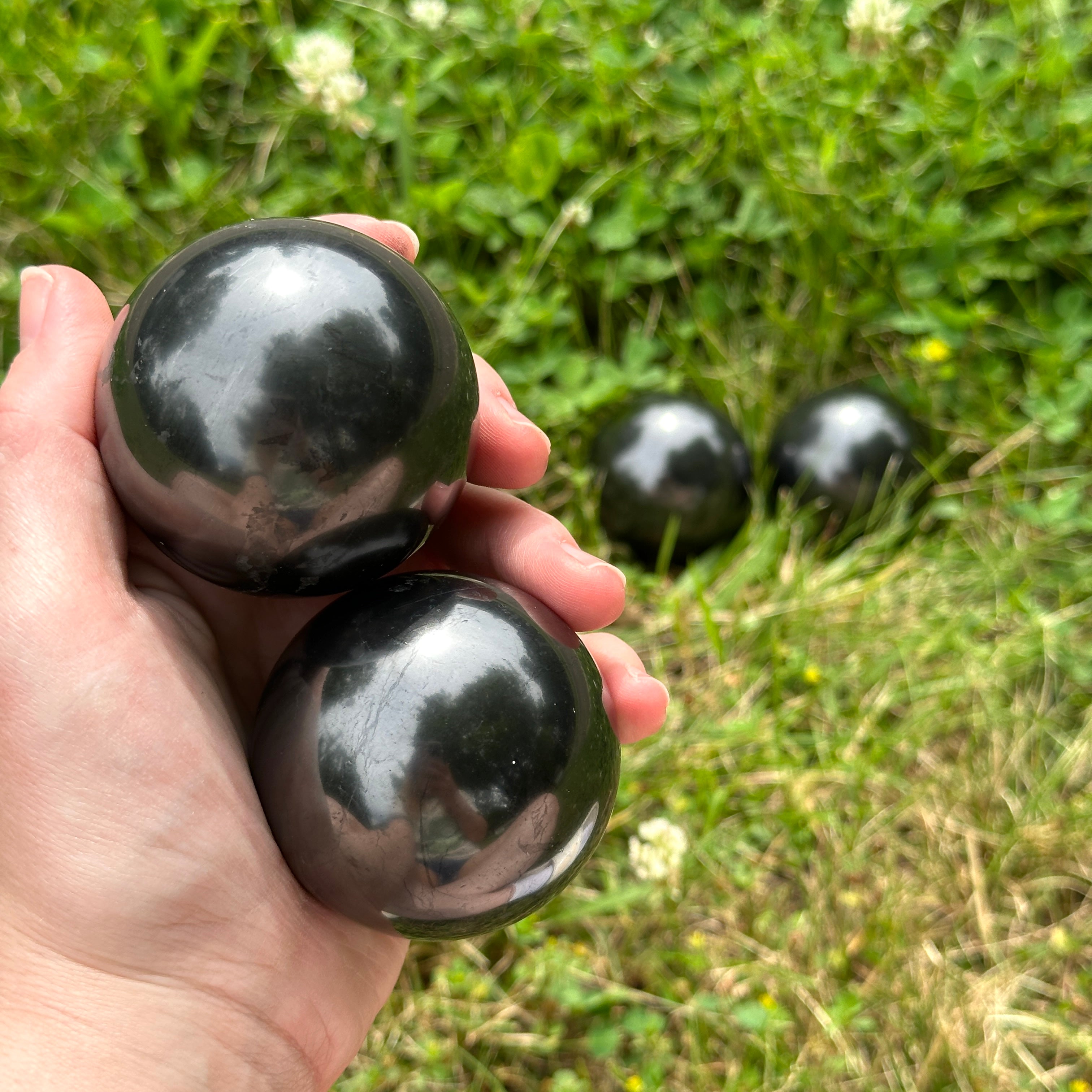Large Shungite Sphere Carvings for EMF Protection