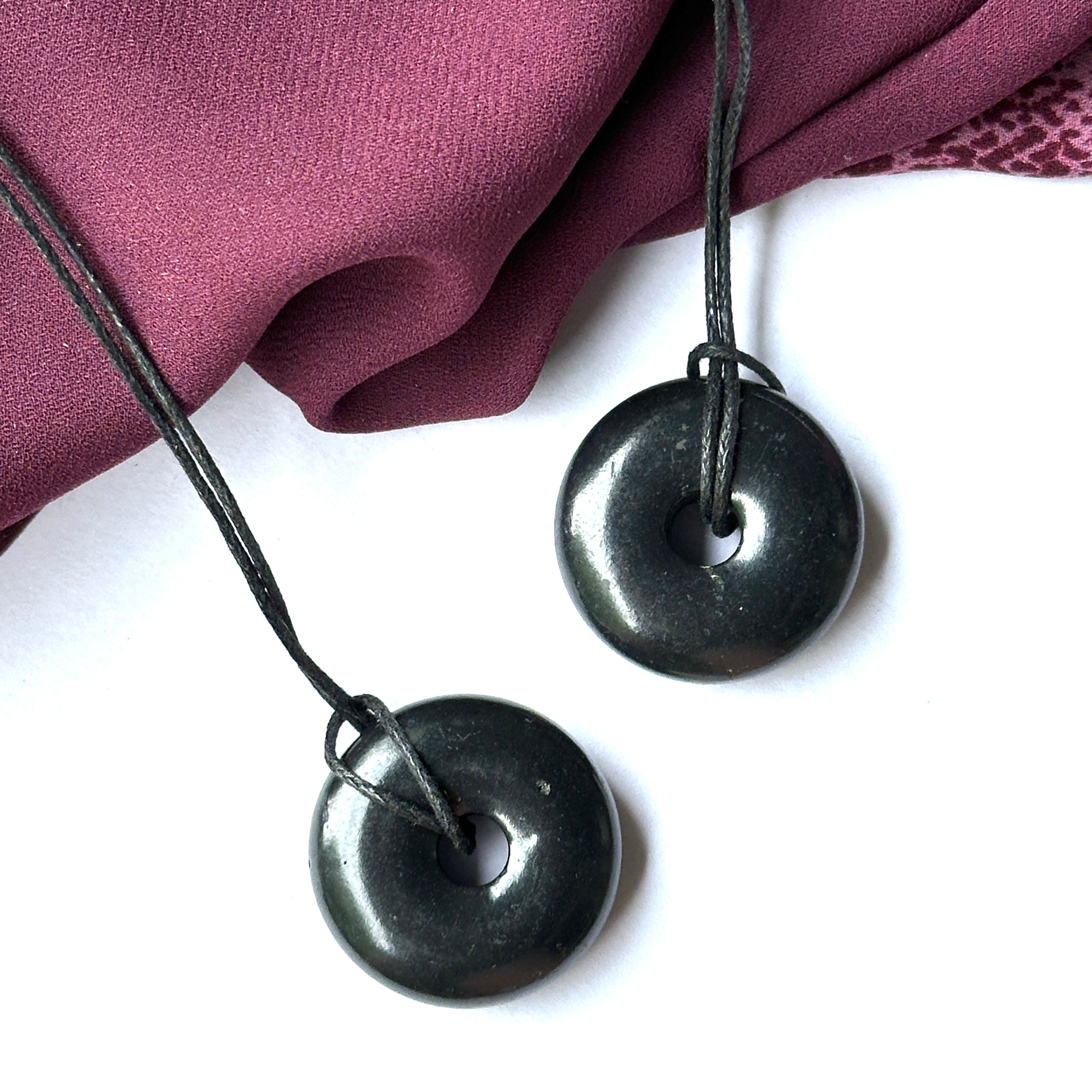 Shungite Donut Pendants on Necklace Cord