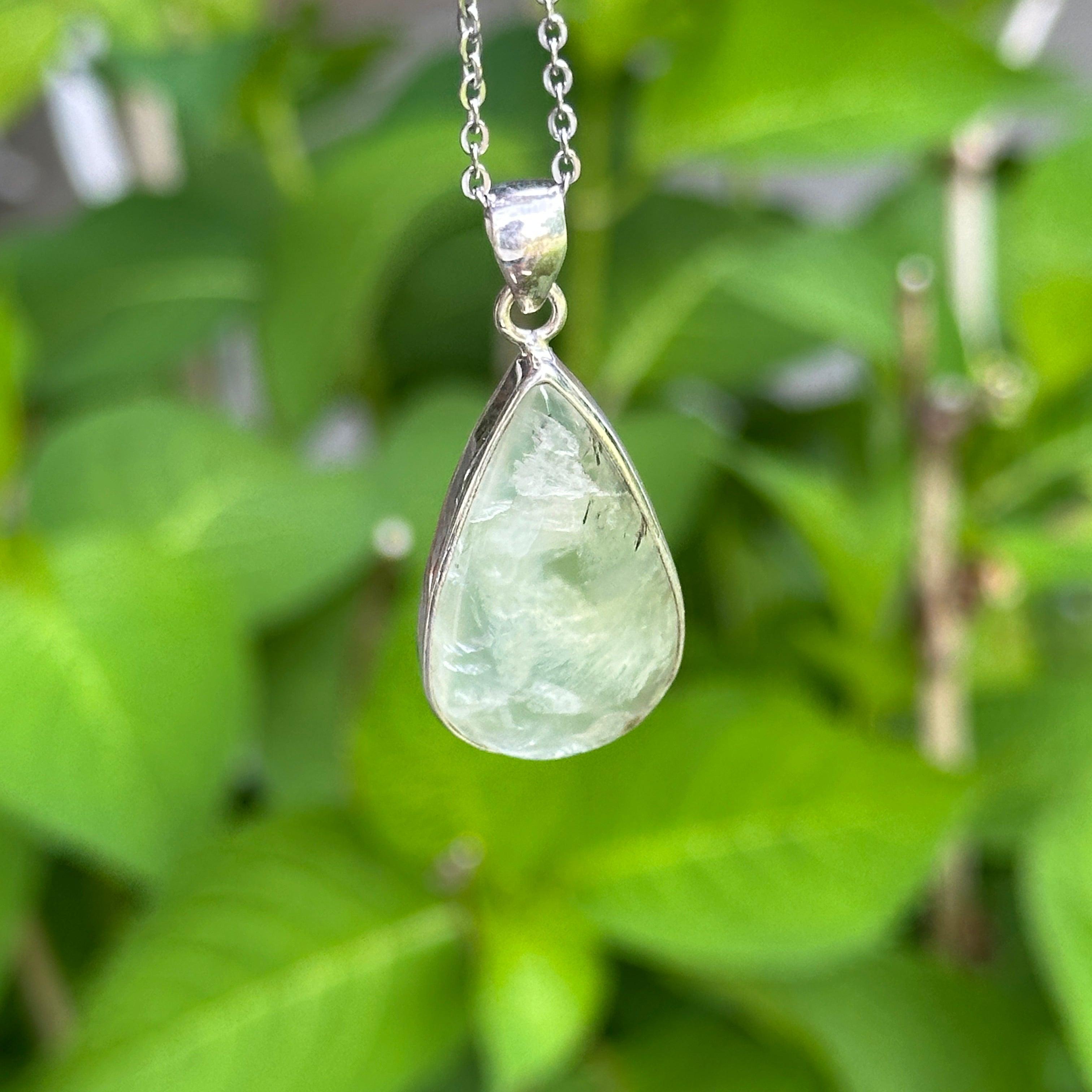 Prehnite Teardrop Pendant and Chain
