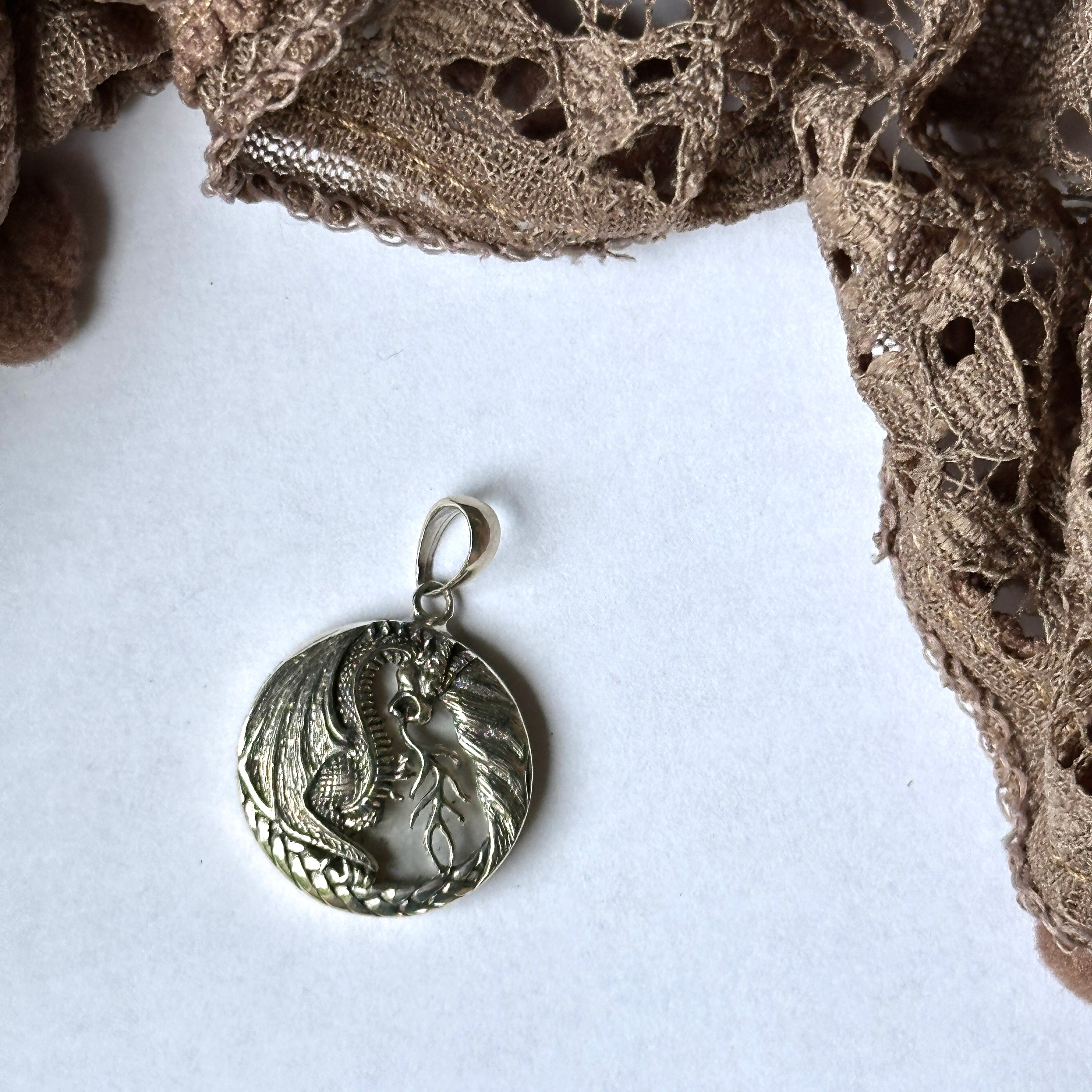 Sterling Silver Dragon with Mother of Pearl Pendant