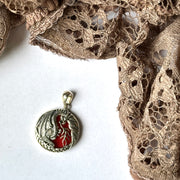 Sterling Silver Dragon with Red Abalone Shell Red Pendant