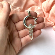 Clear Quartz with Sterling Silver Moon and Stars Pendant