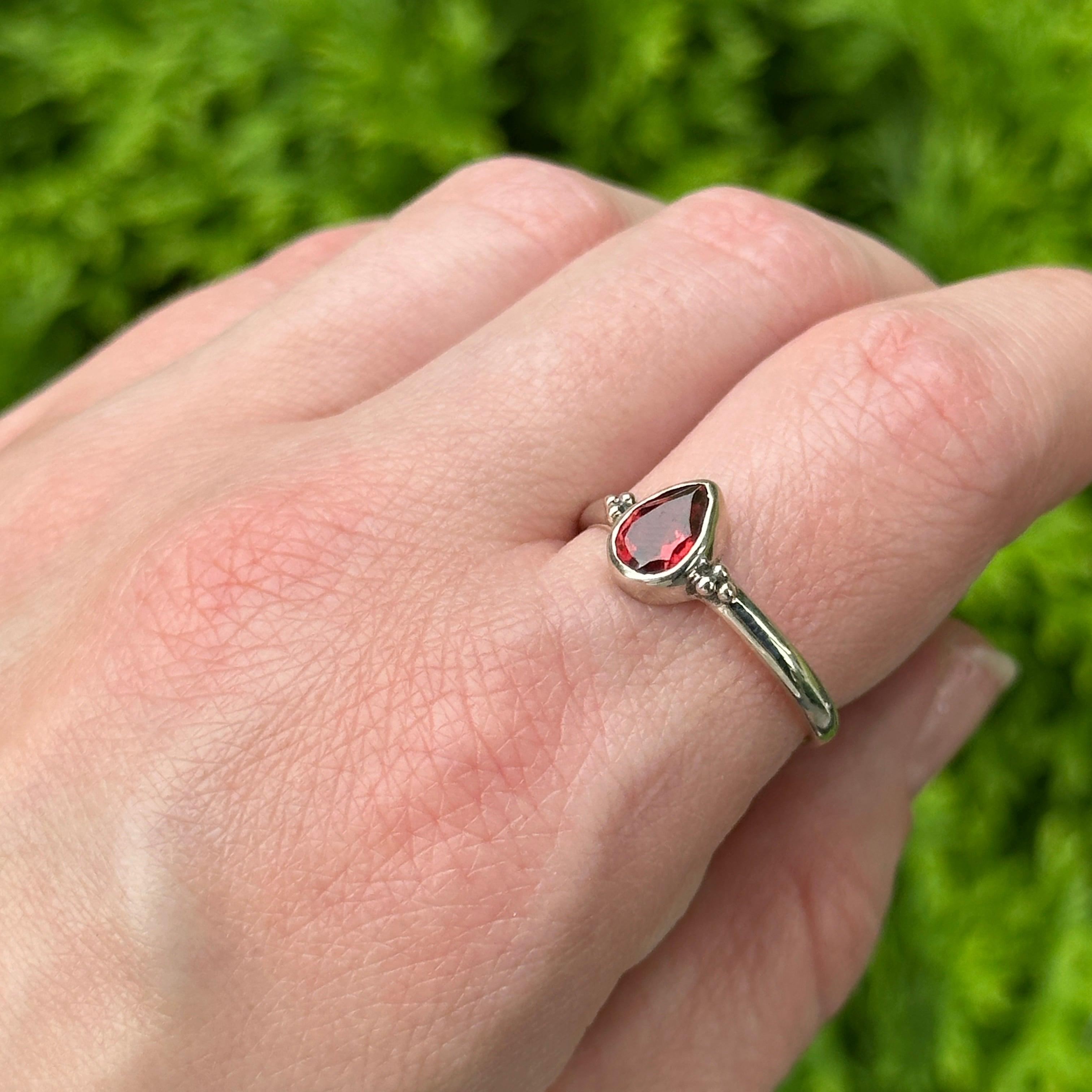 Beautiful Garnet Ring in Sterling Silver Setting ~ Size 9