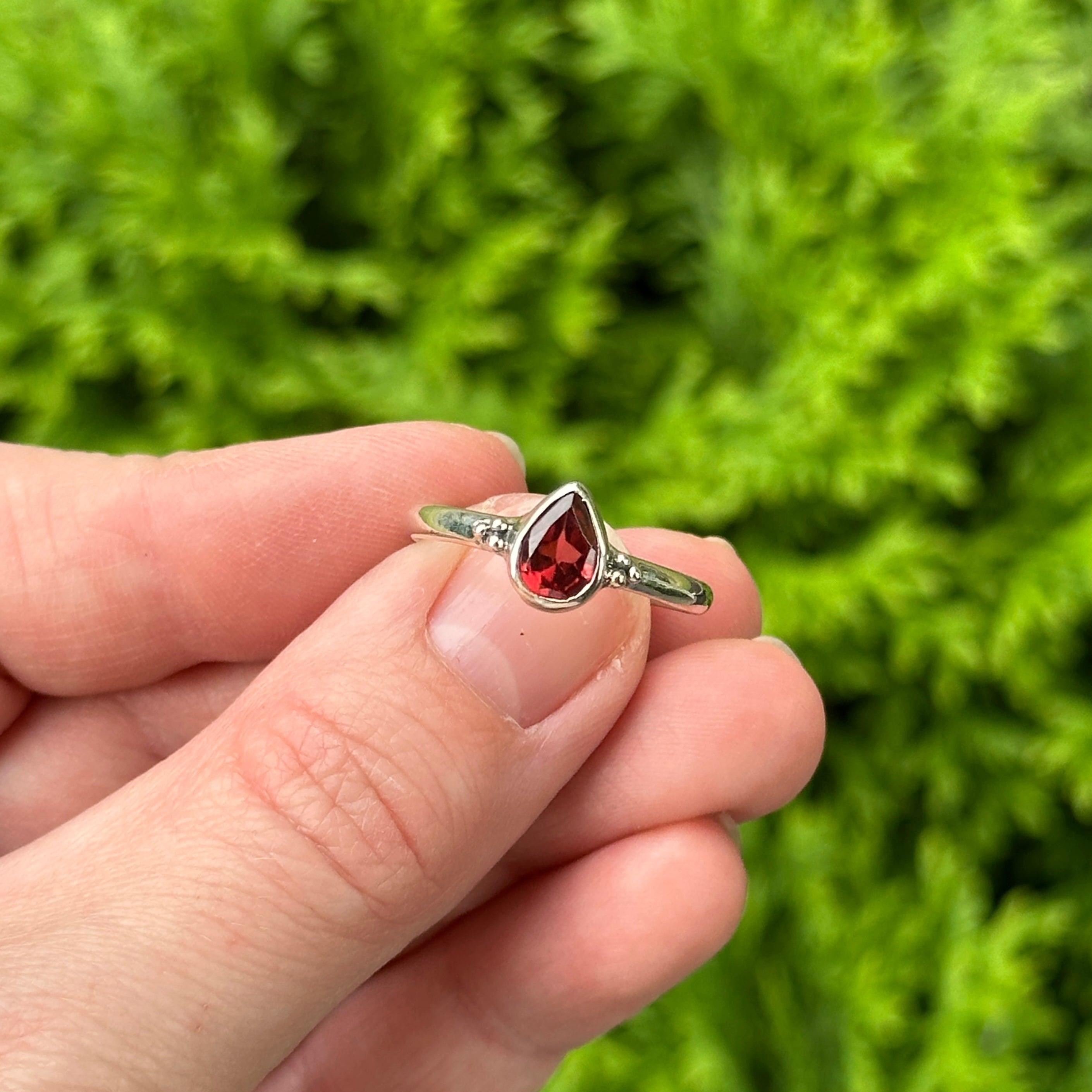 Beautiful Garnet Ring in Sterling Silver Setting ~ Size 9