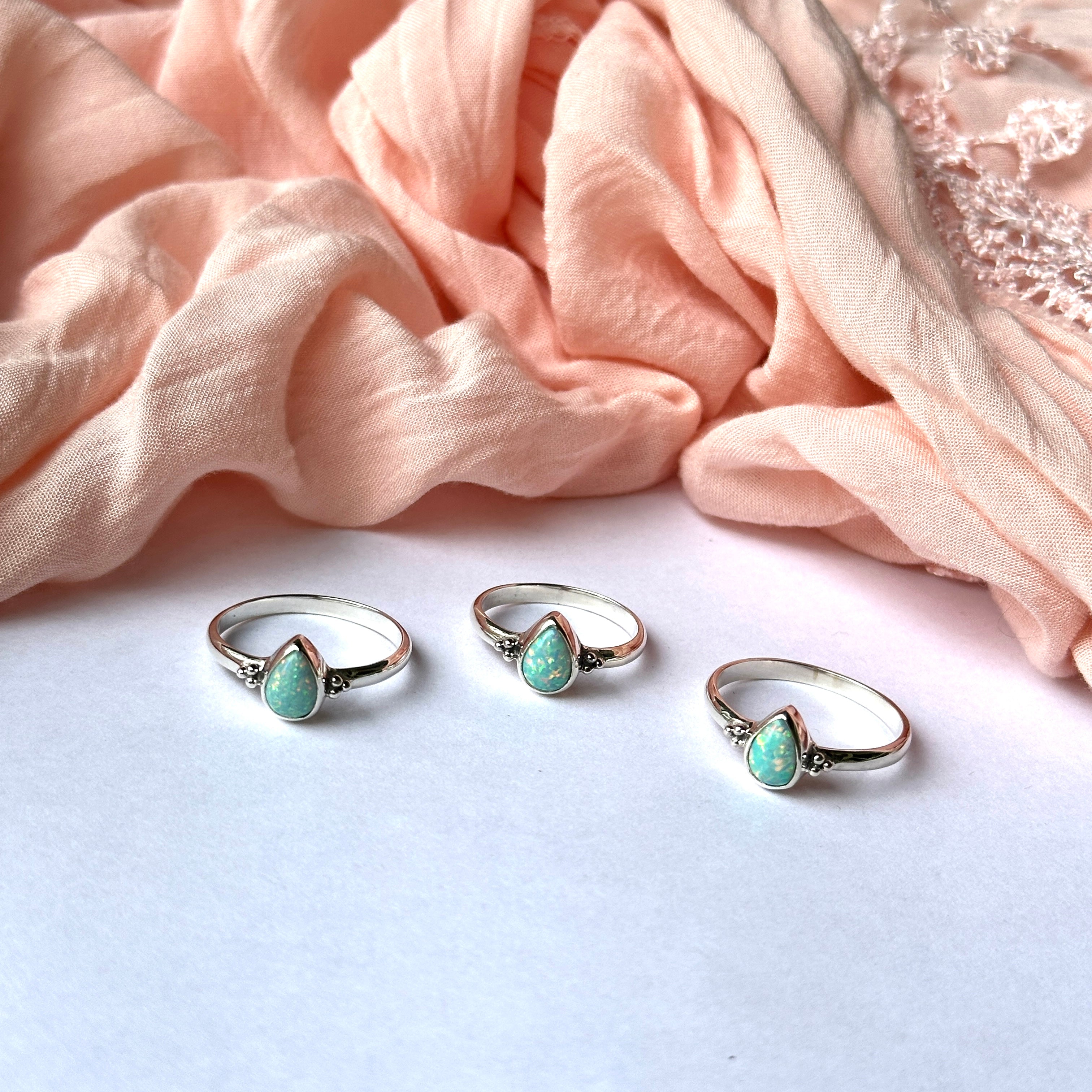 Beautiful Blue Green Opal Rings In Sterling Silver Setting ~ Sizes 6-9