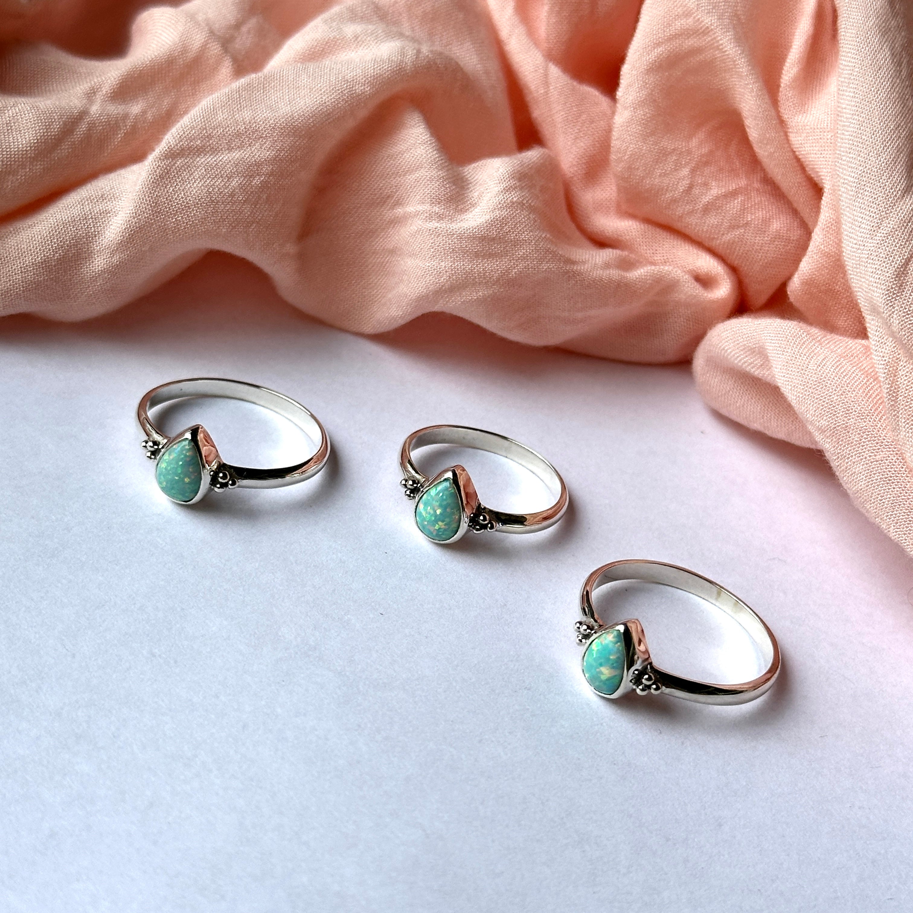 Beautiful Blue Green Opal Rings In Sterling Silver Setting ~ Sizes 6-9