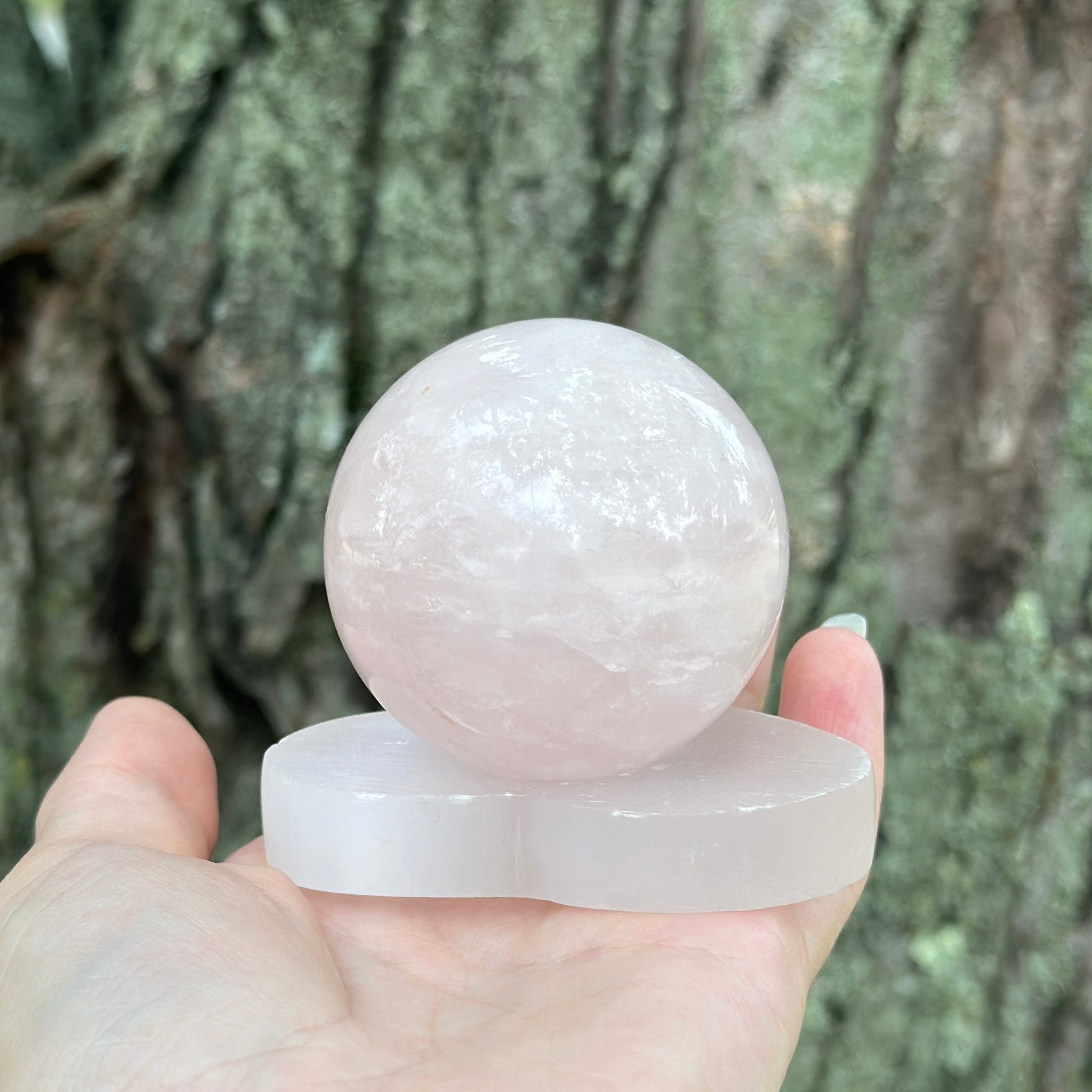 Rose Quartz Sphere from Brazil - Includes Carved Selenite Stand
