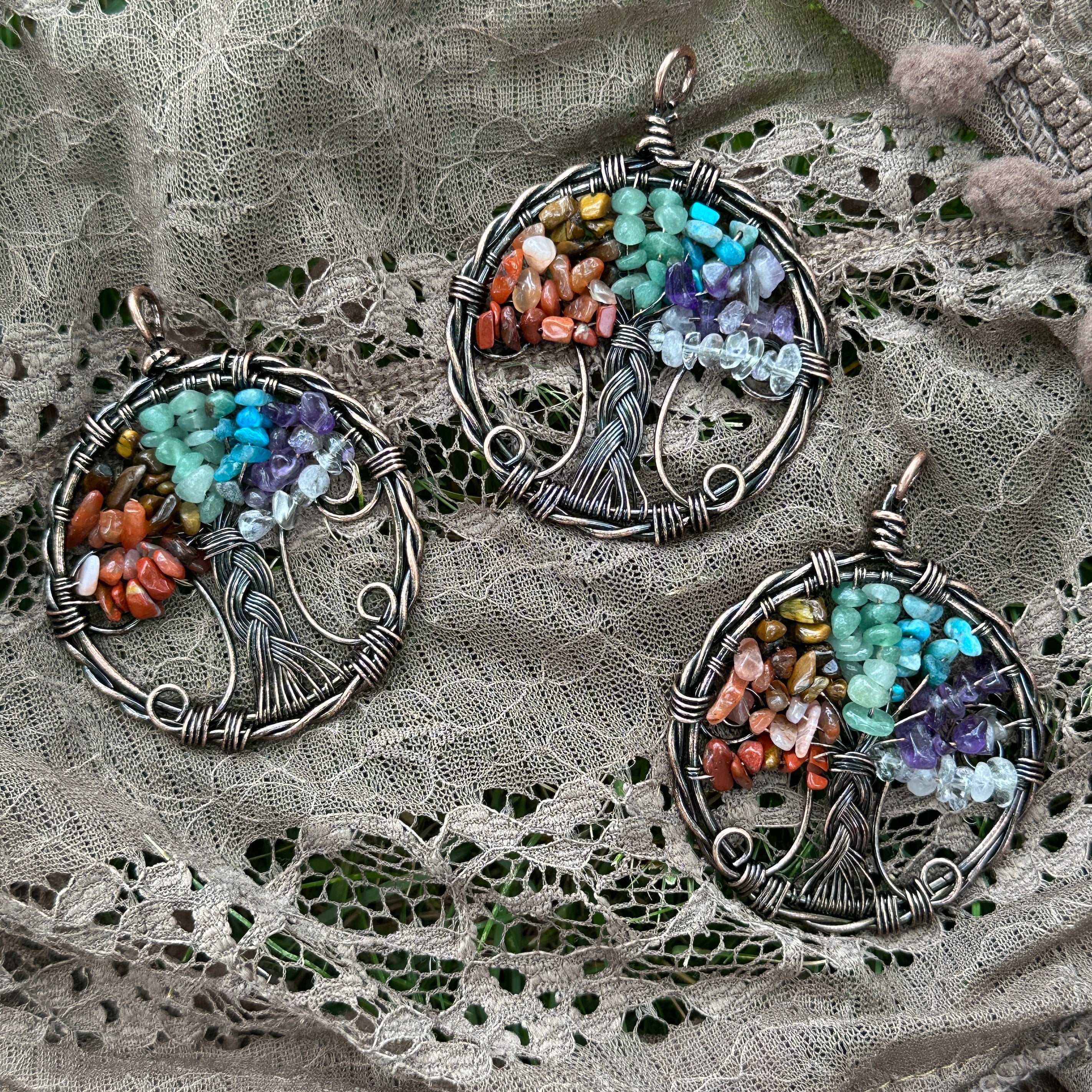 Multi-stone Tree of Life Pendants - Includes adjustable necklace cord