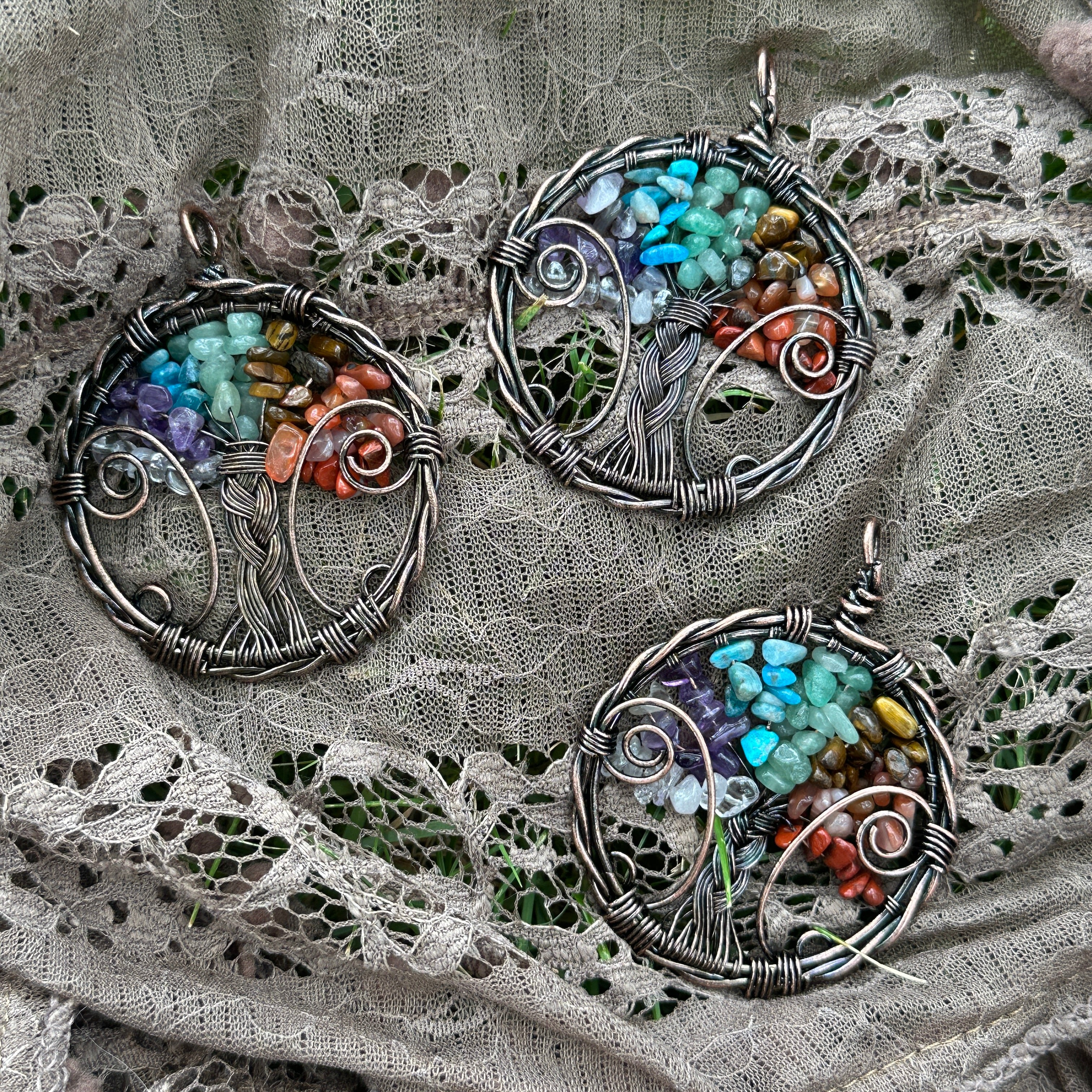 Multi-stone Tree of Life Pendants - Includes adjustable necklace cord