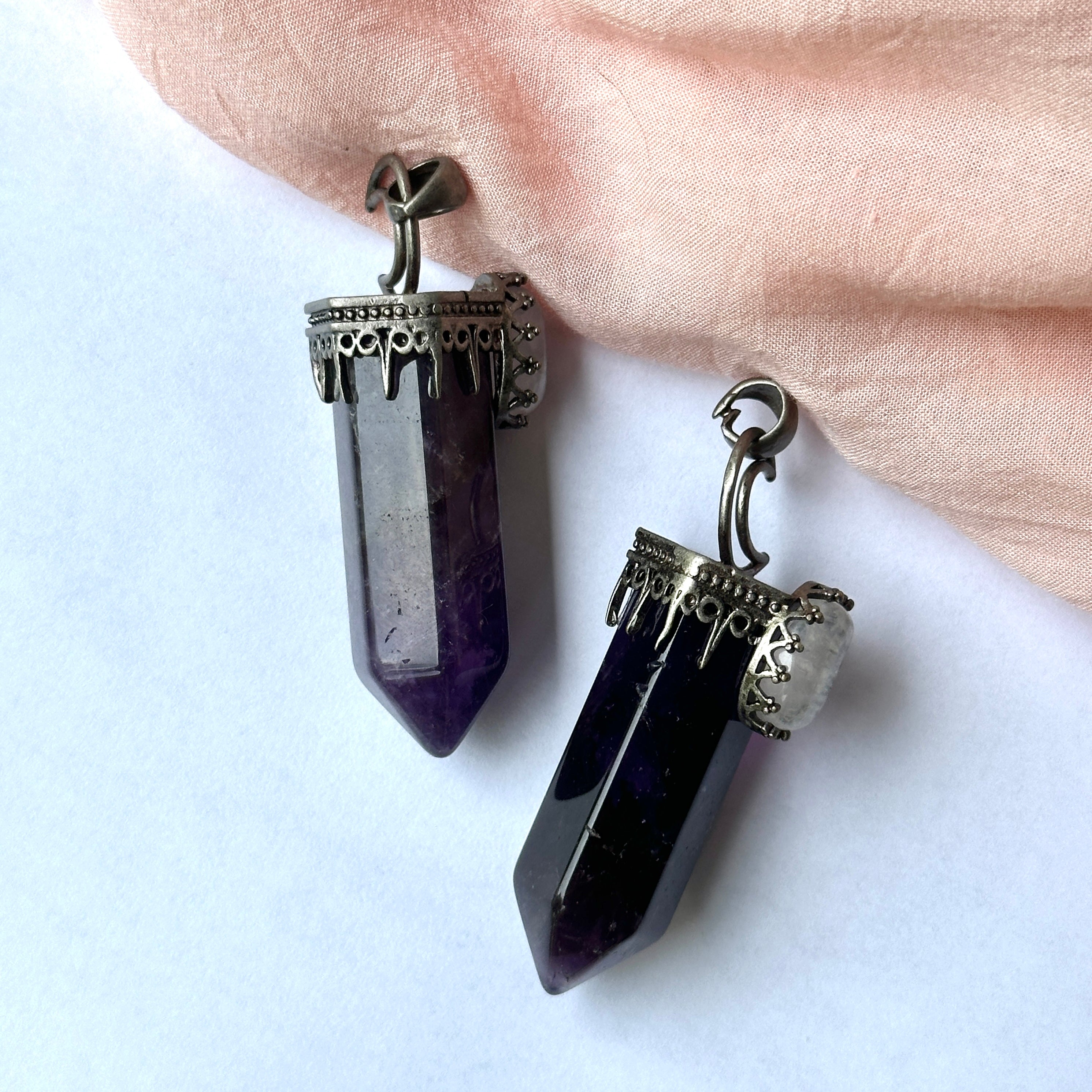 Mystical Moon Amethyst Pendant with Quartz Accent - Gemstone Pendants