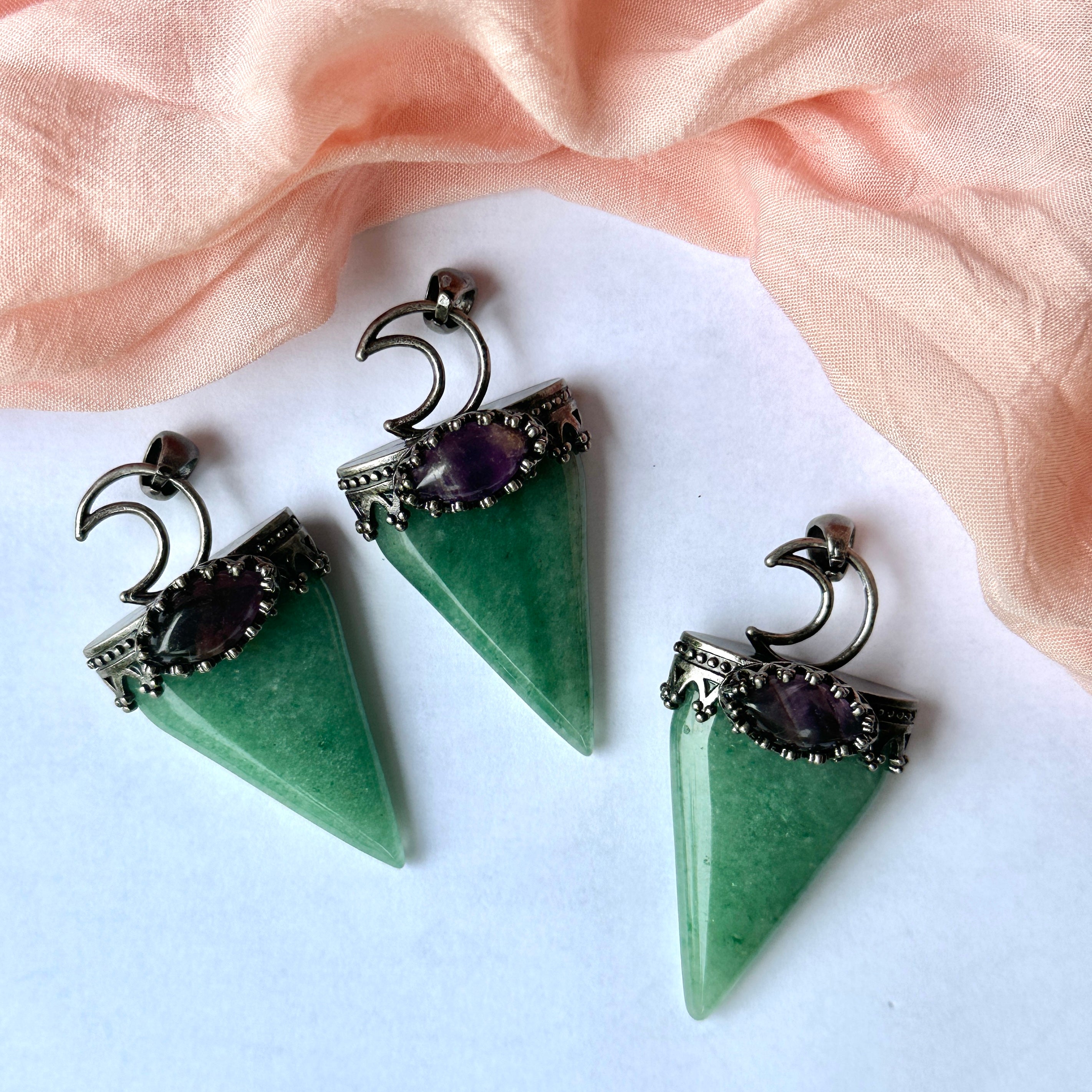 Green Aventurine Pendant with Amethyst Accent - Includes Necklace Cord