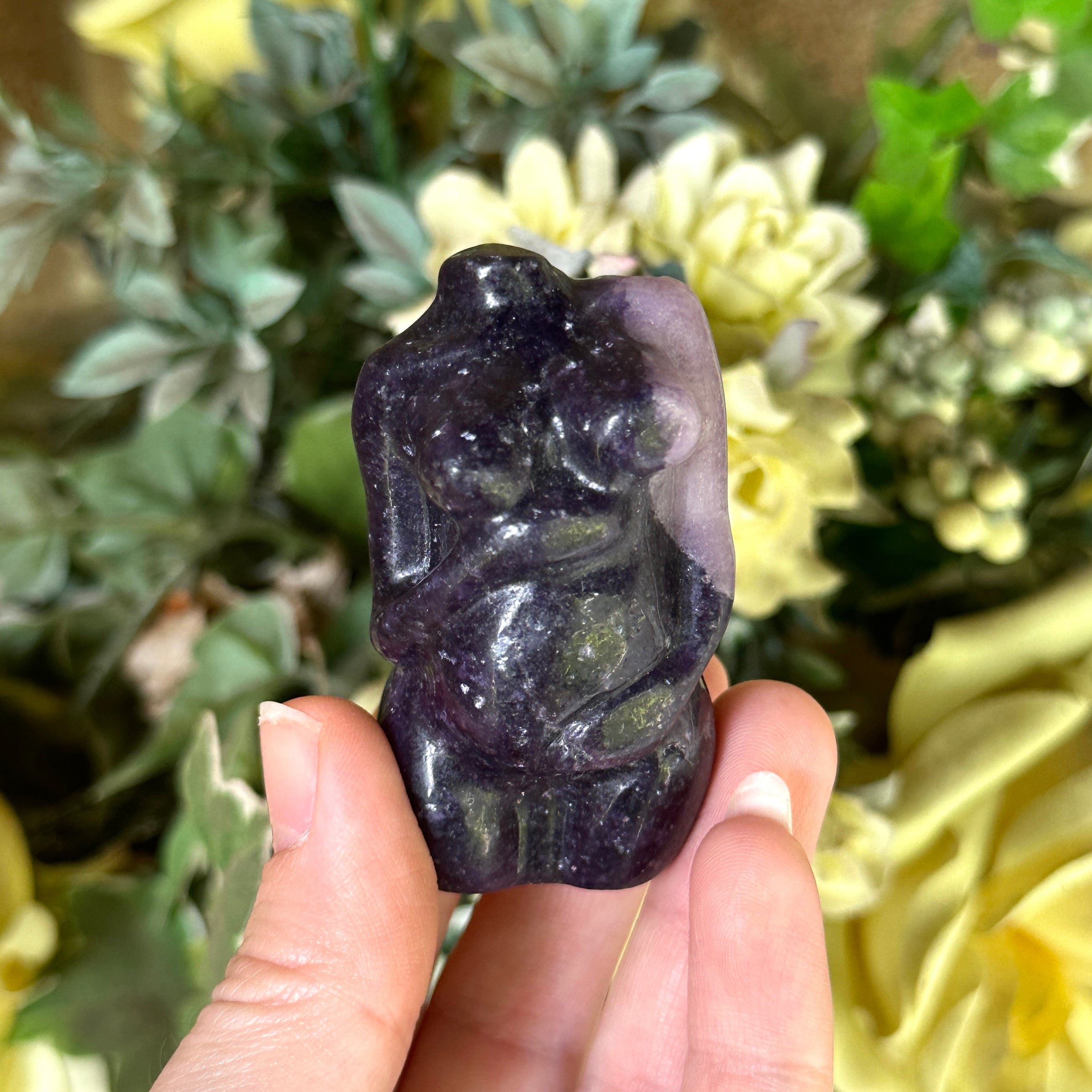 Deep Purple Lepidolite Mommy-to-Be Carving with Sparkling Mica