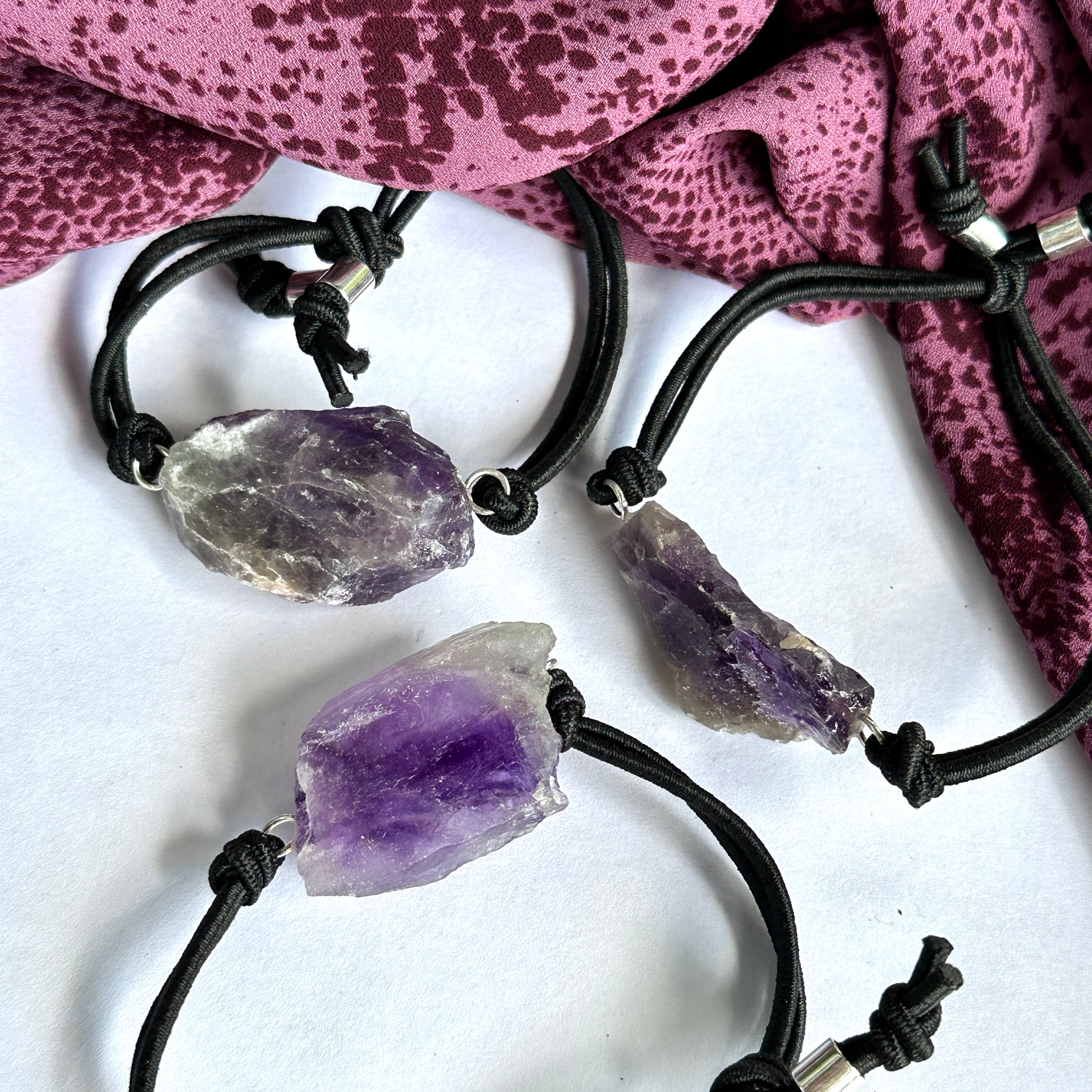 Amethyst Bracelets on Adjustable Elastic Cord