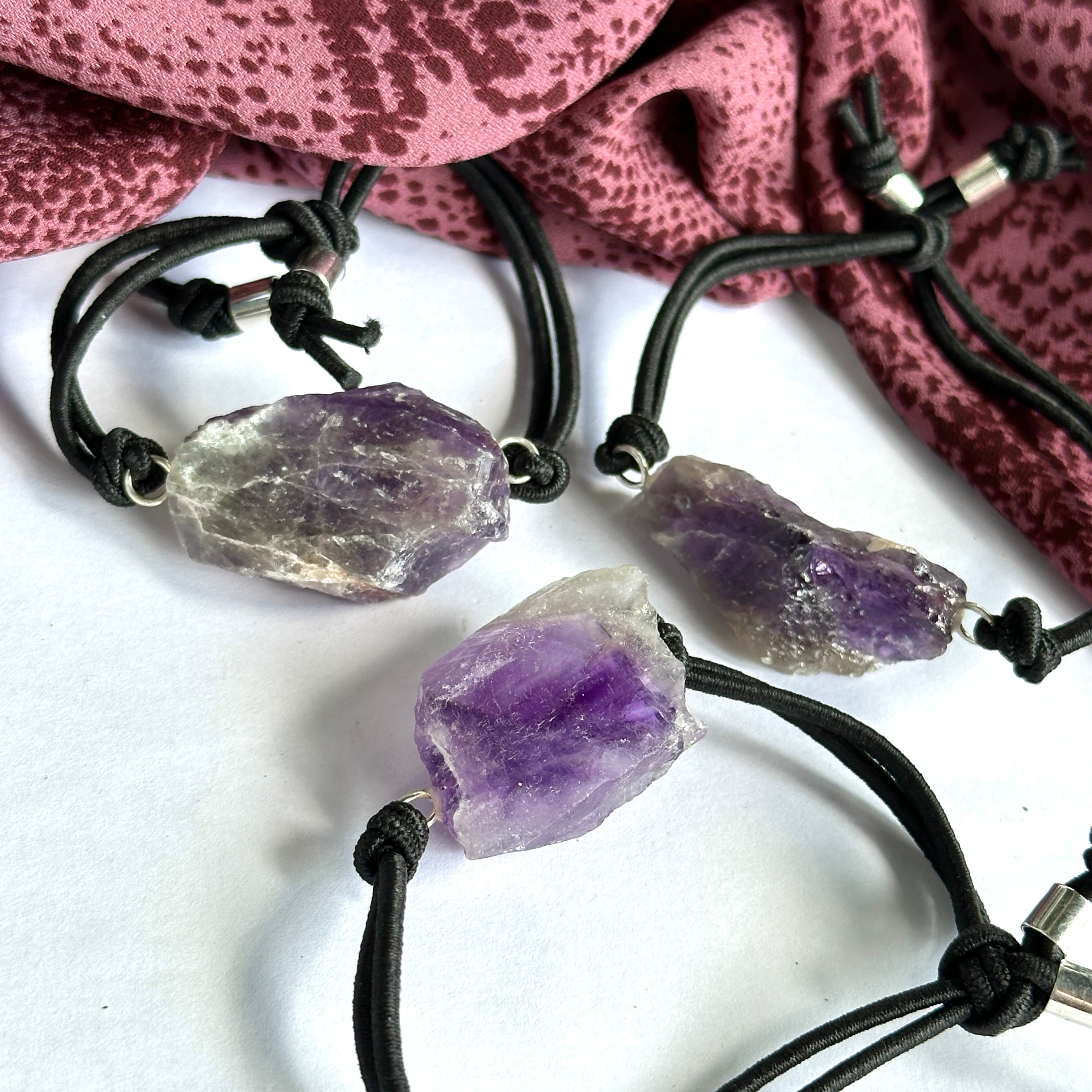 Amethyst Bracelets on Adjustable Elastic Cord
