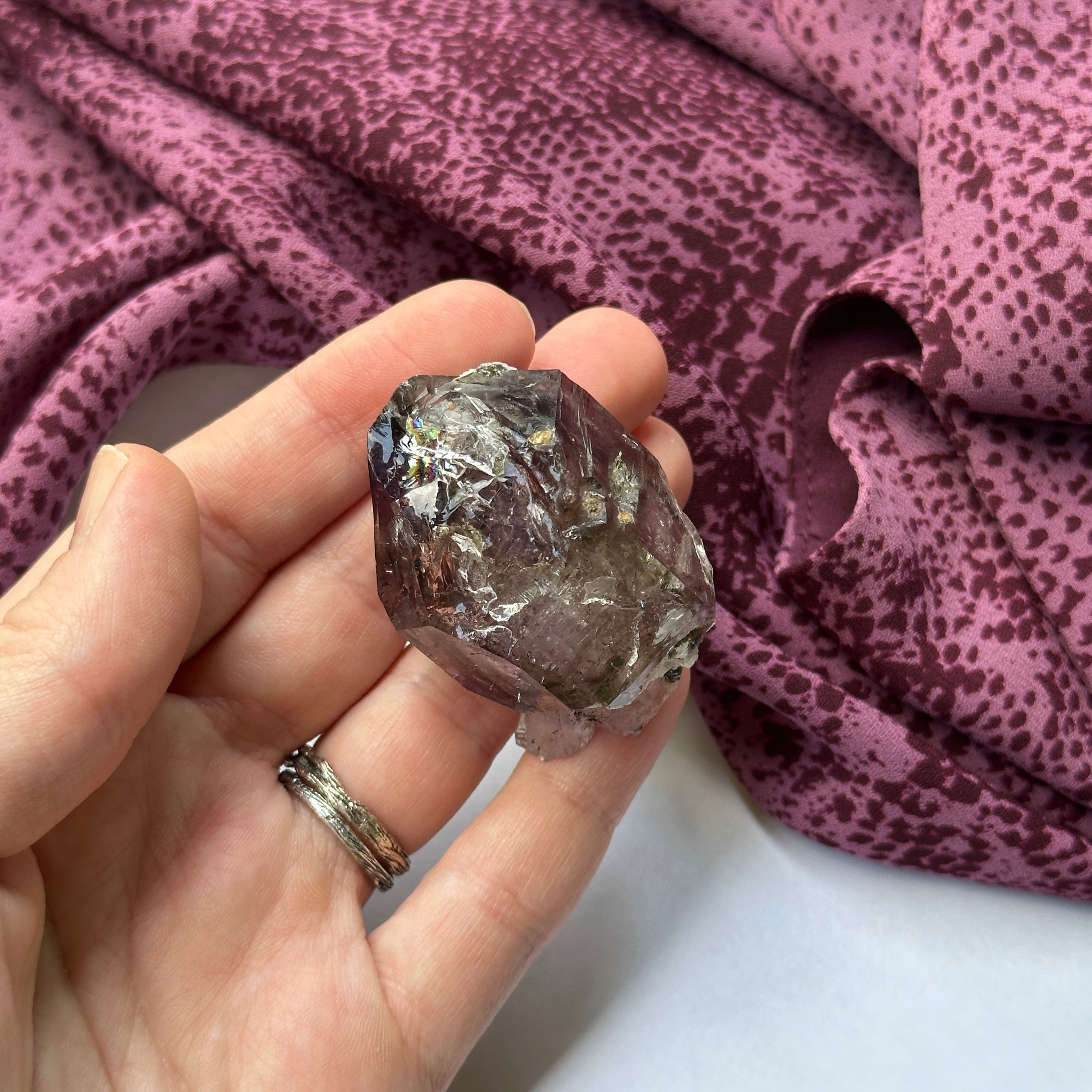 Crystal Clear Double Terminated Ancient Shangaan Amethyst - Self Healed with Rainbows!
