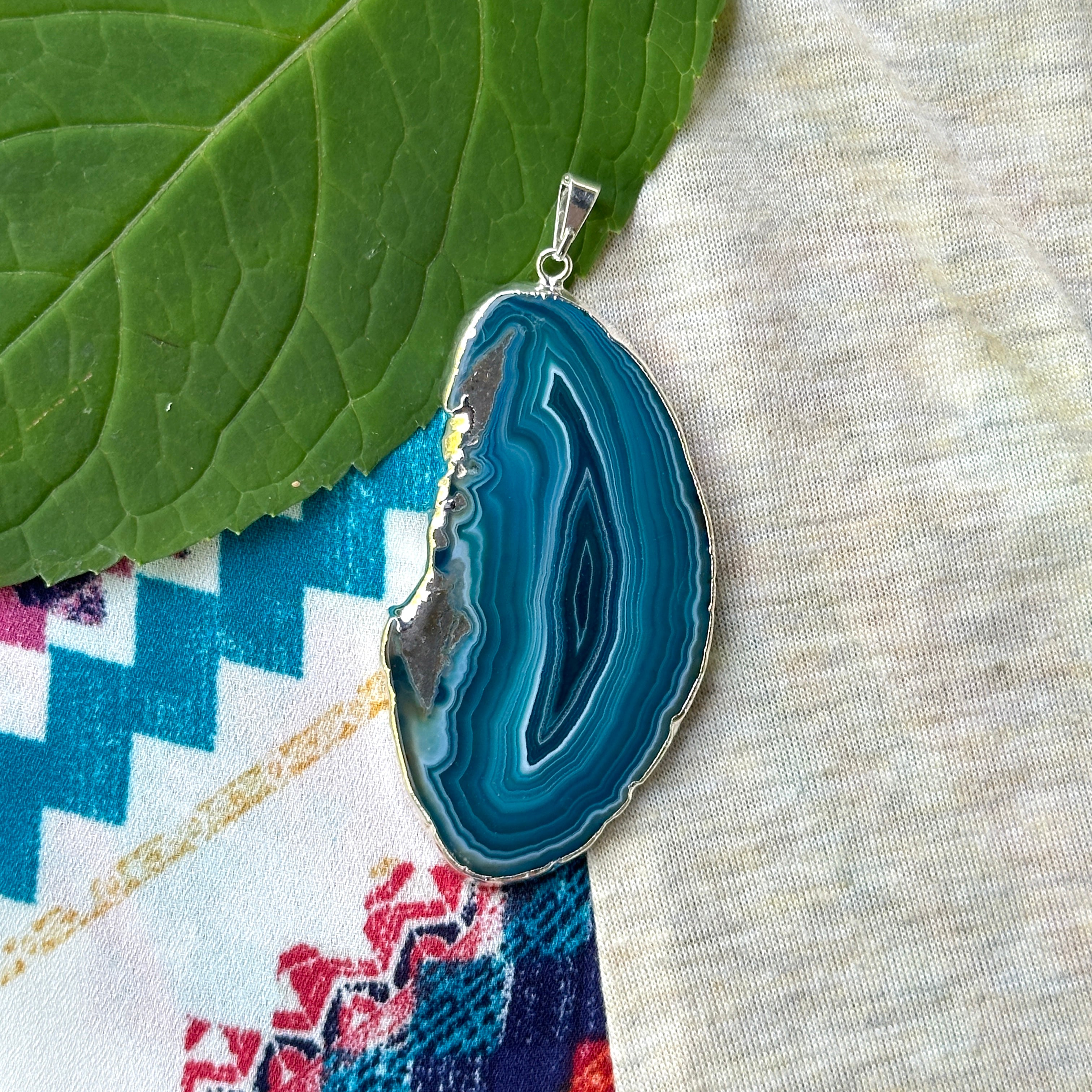 Blue Agate Slice Pendant