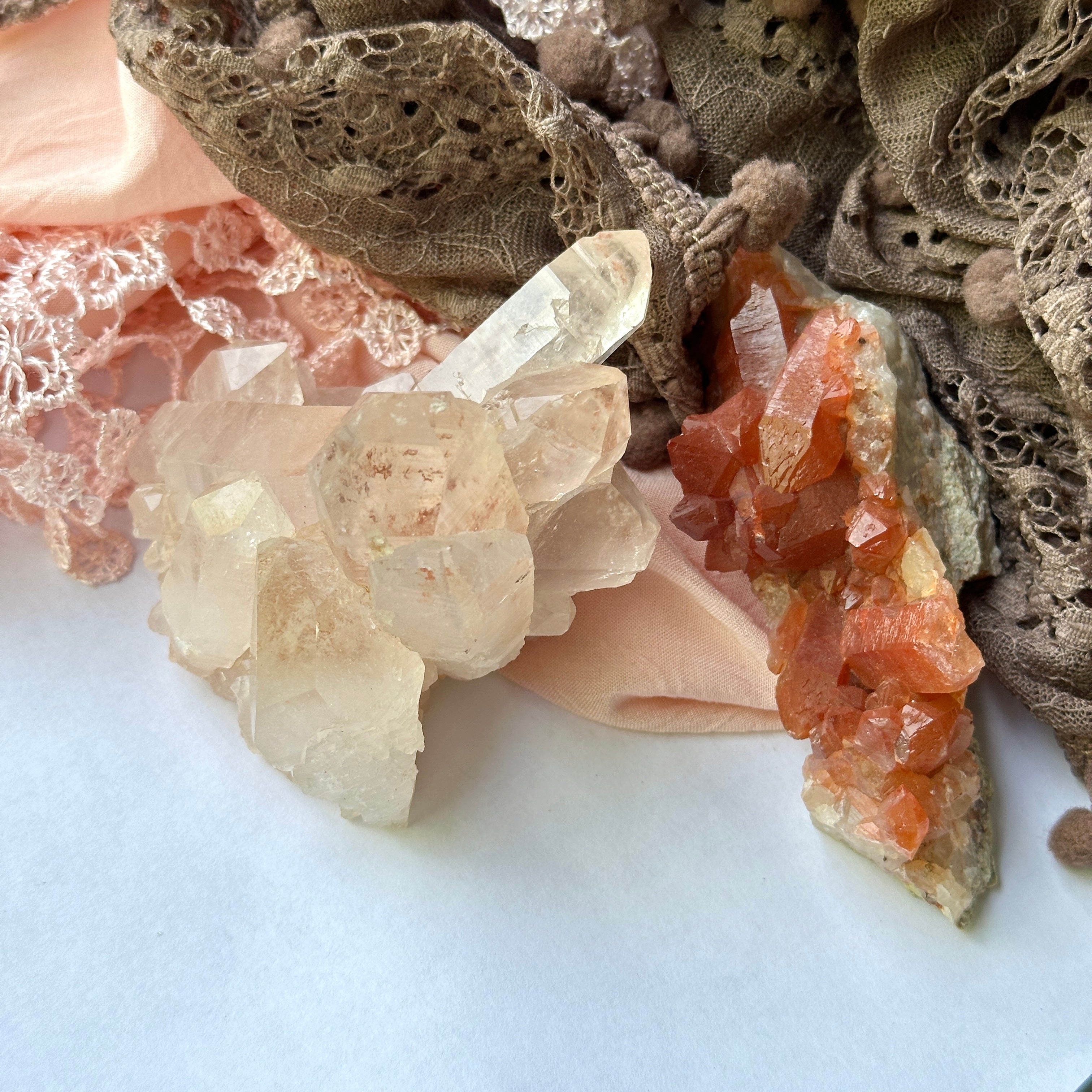 Two Piece Set - Pink Samadhi Quartz and Fire Quartz
