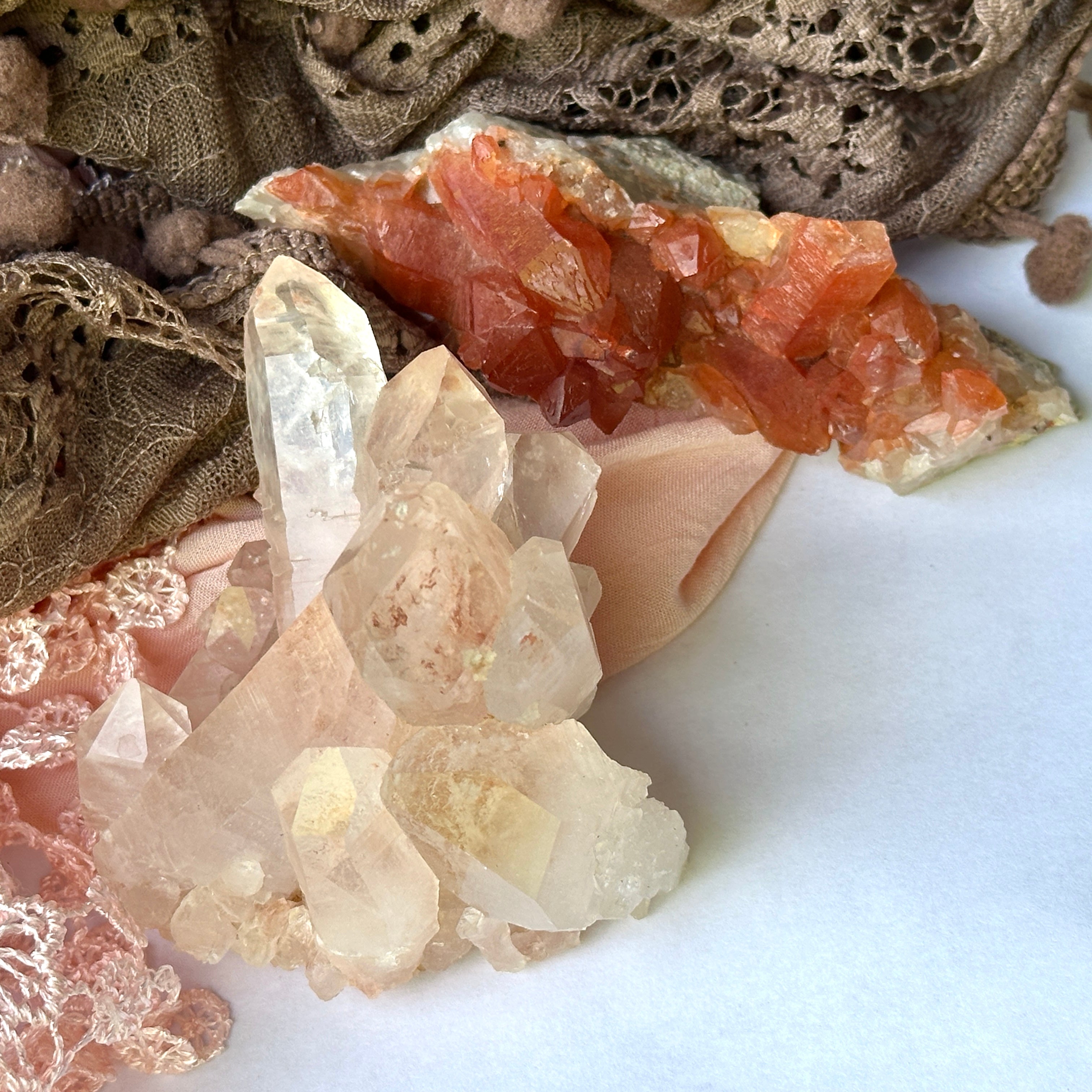 Two Piece Set - Pink Samadhi Quartz and Fire Quartz