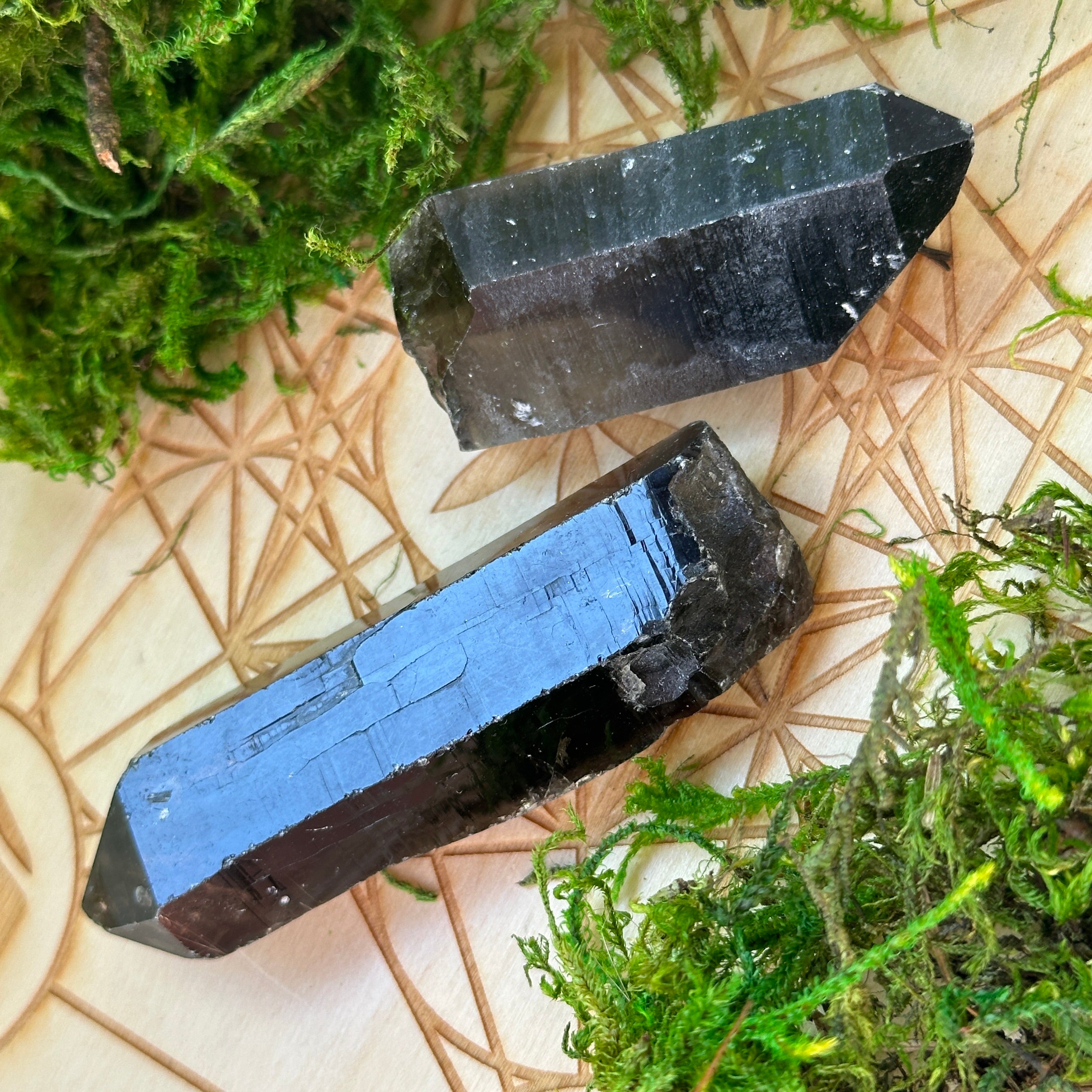 2 Piece Natural Black Smoky Quartz Crystal Set ~ Perfect for Crystal Grids