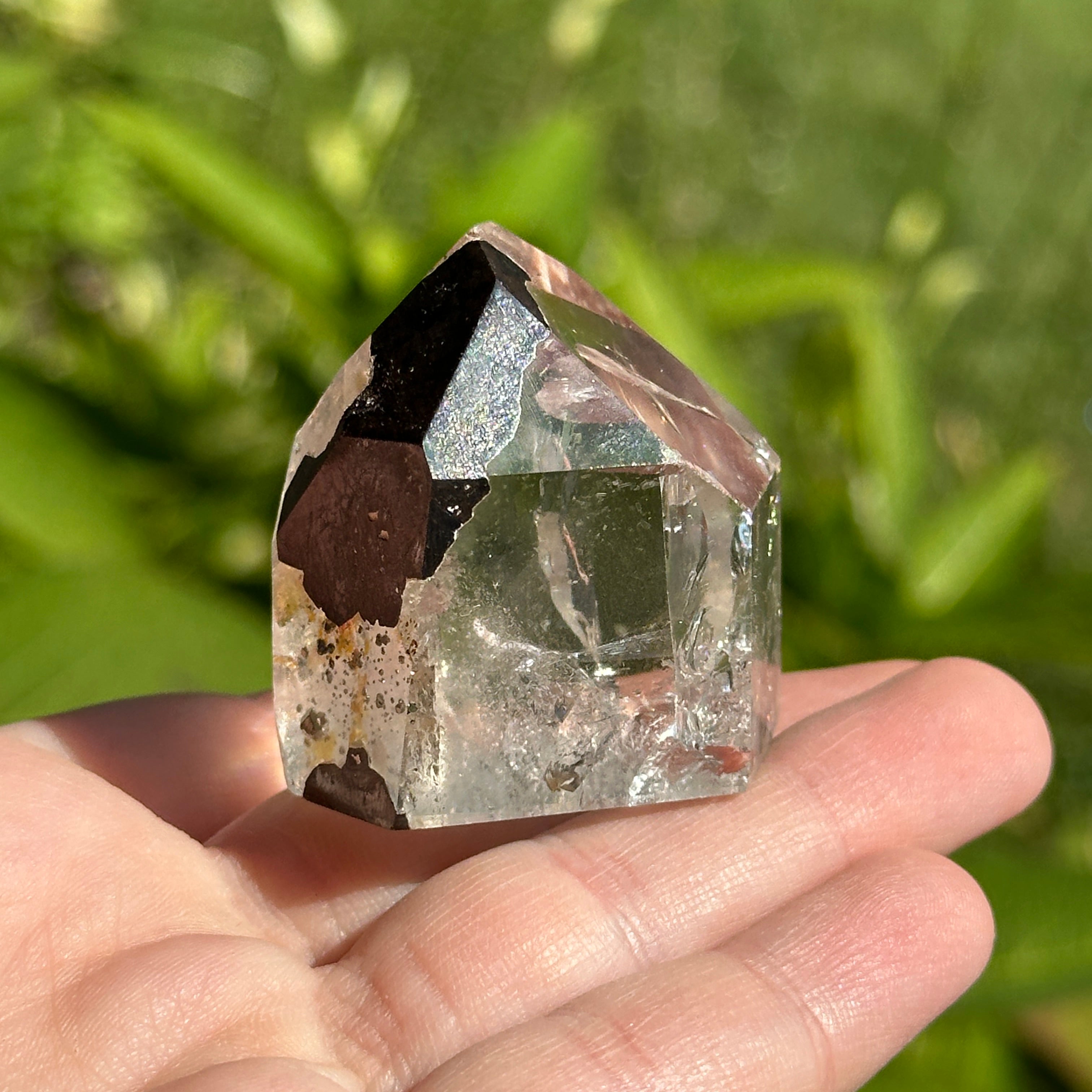 Chunky Clear Quartz Point with Hematite Flecks