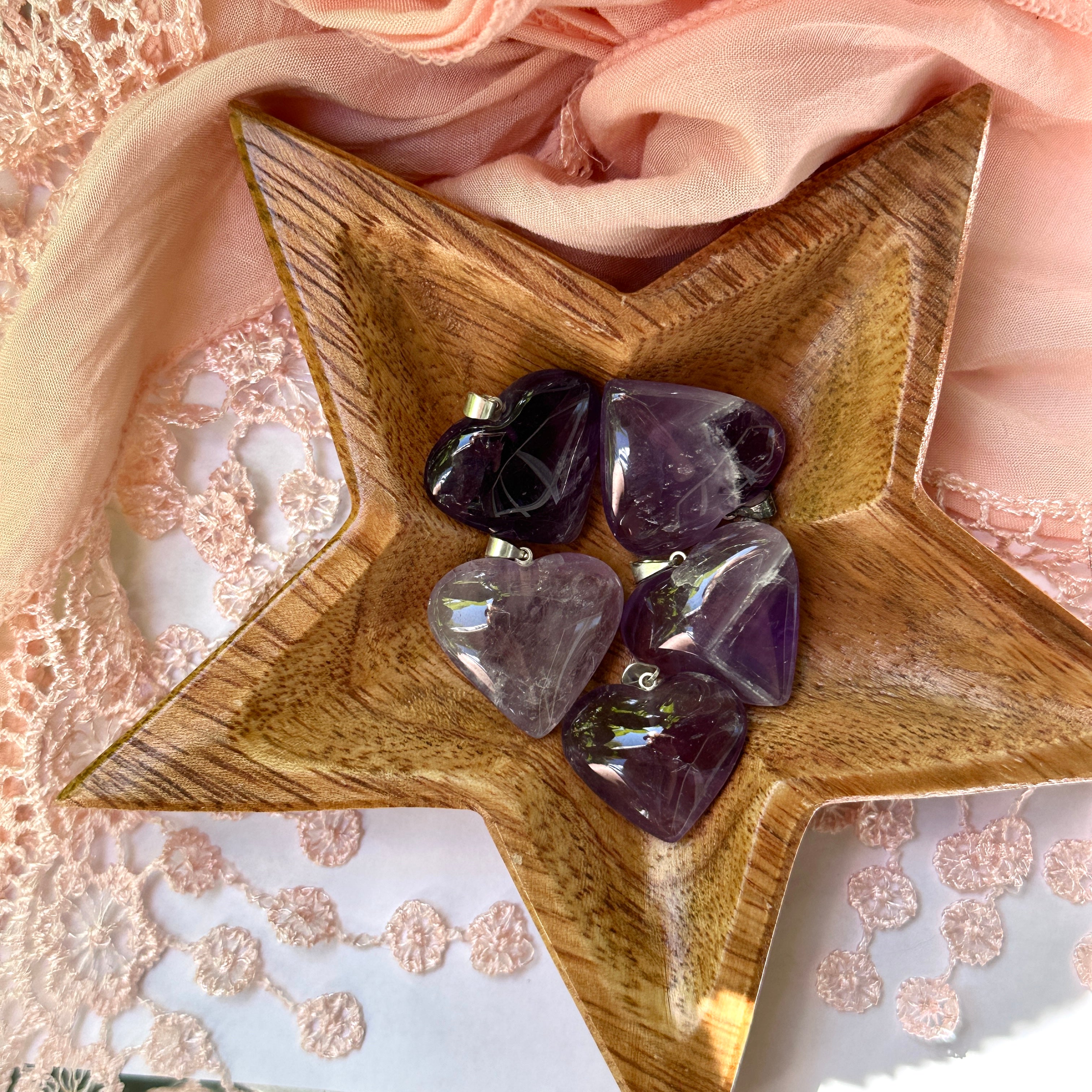 Purple Amethyst Heart Pendants ~ Includes Silver Chain