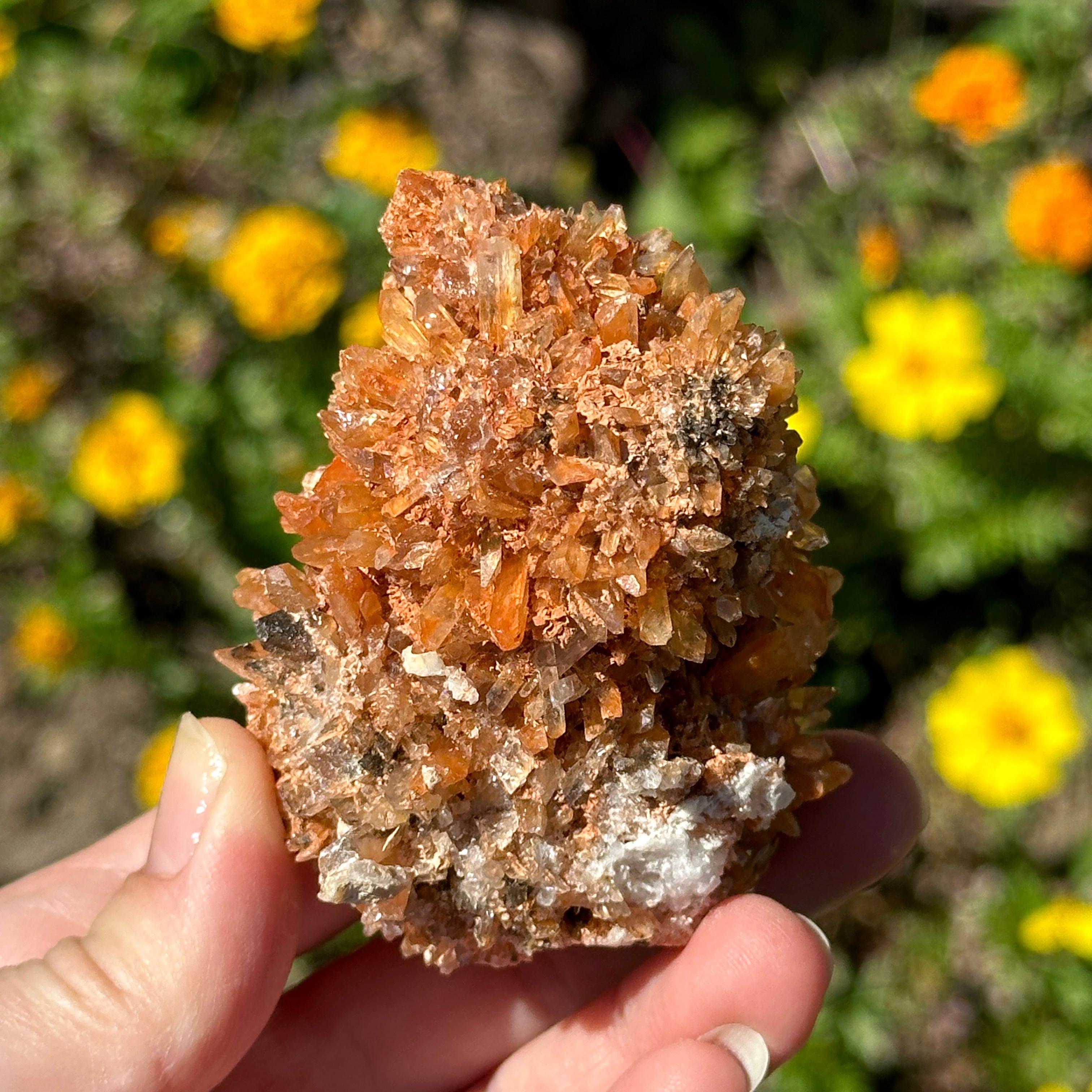Dazzling Orange Creedite Specimen with Micro Druzy Crystals