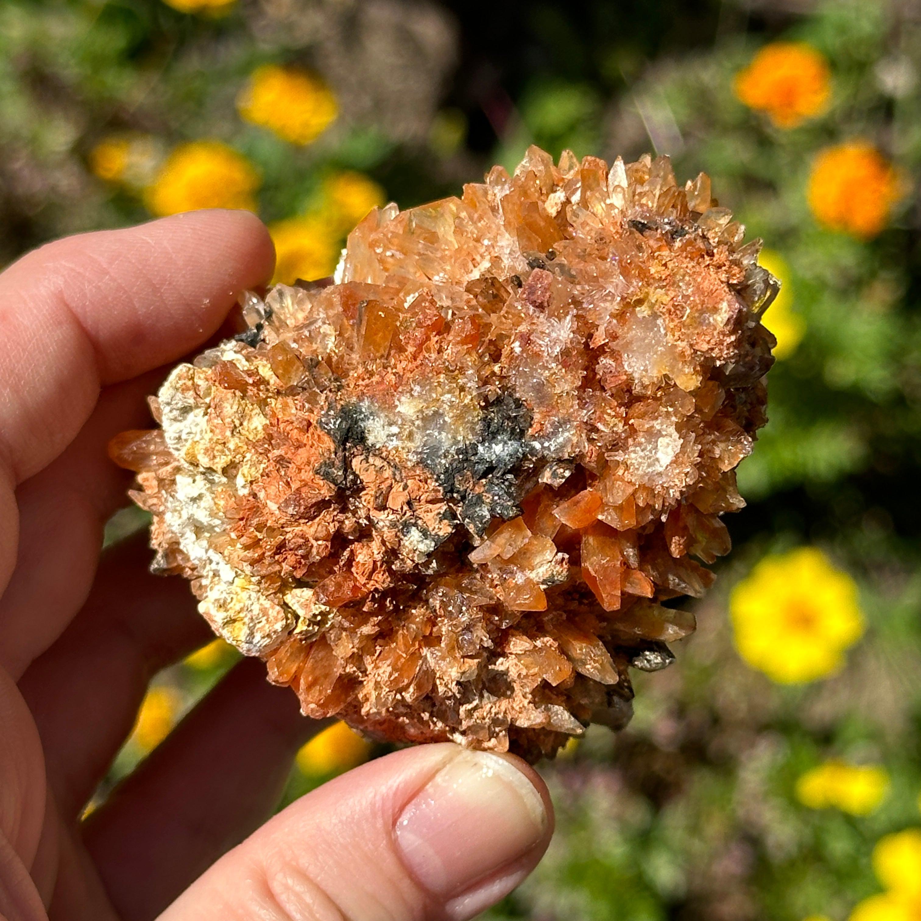 Dazzling Orange Creedite Specimen with Micro Druzy Crystals