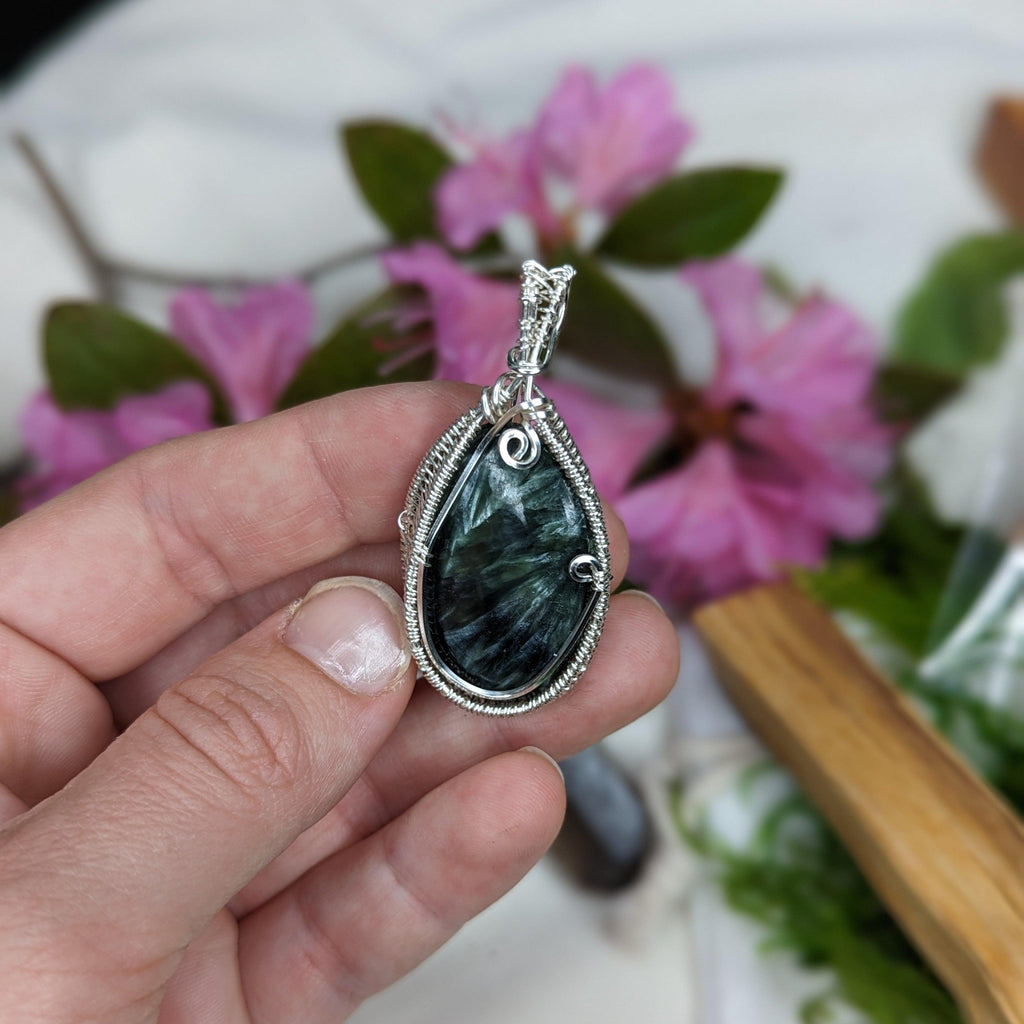 Seraphinite Pendant ~ Wire Wrapped ~ Includes Silver Chain - Earth Family Crystals