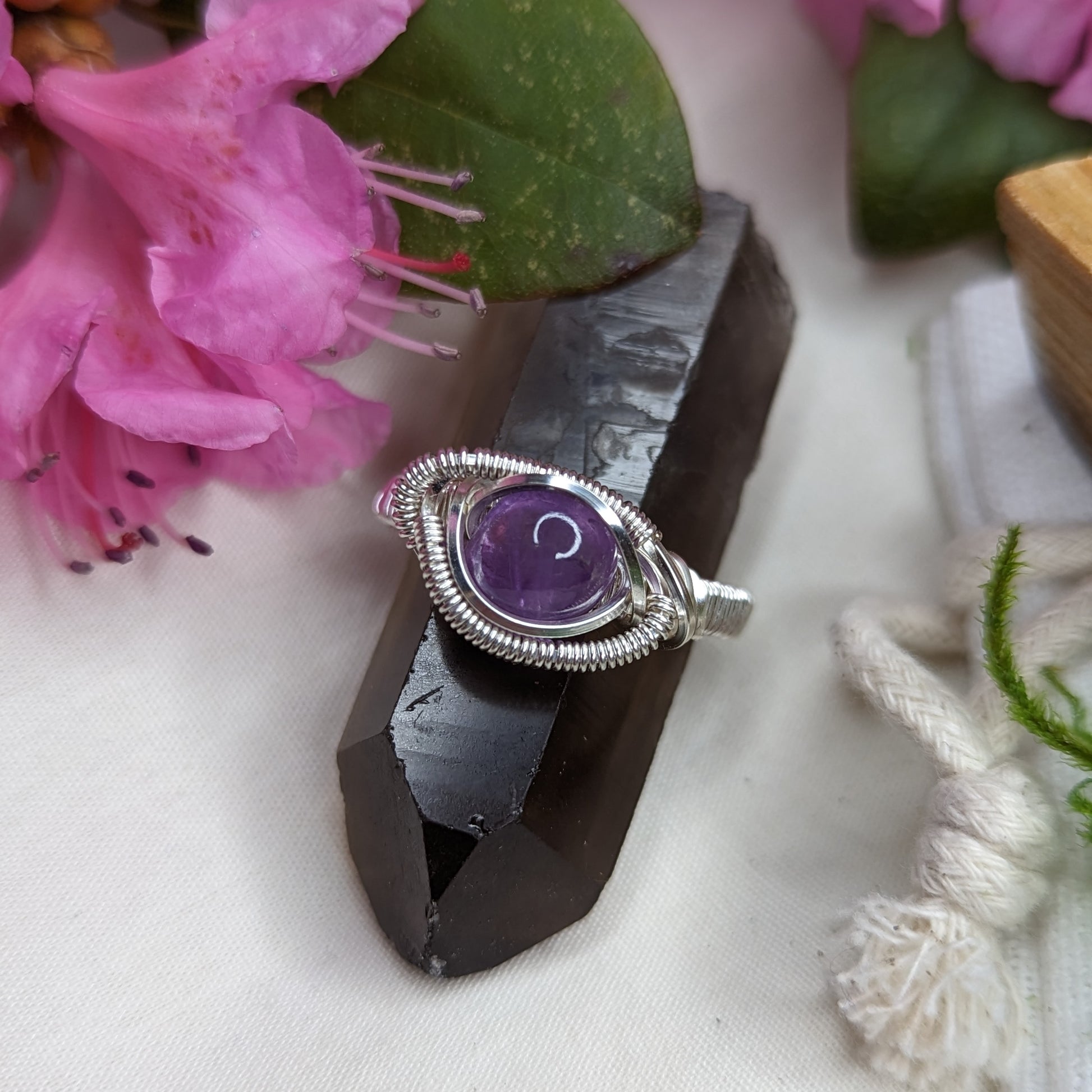 Amethyst Wire Wrapped Ring ~ Size 8.5 - Earth Family Crystals
