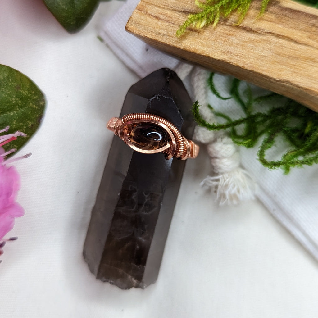 Smoky Quartz in Copper Wire Wrapped Ring ~ Size 7 - Earth Family Crystals
