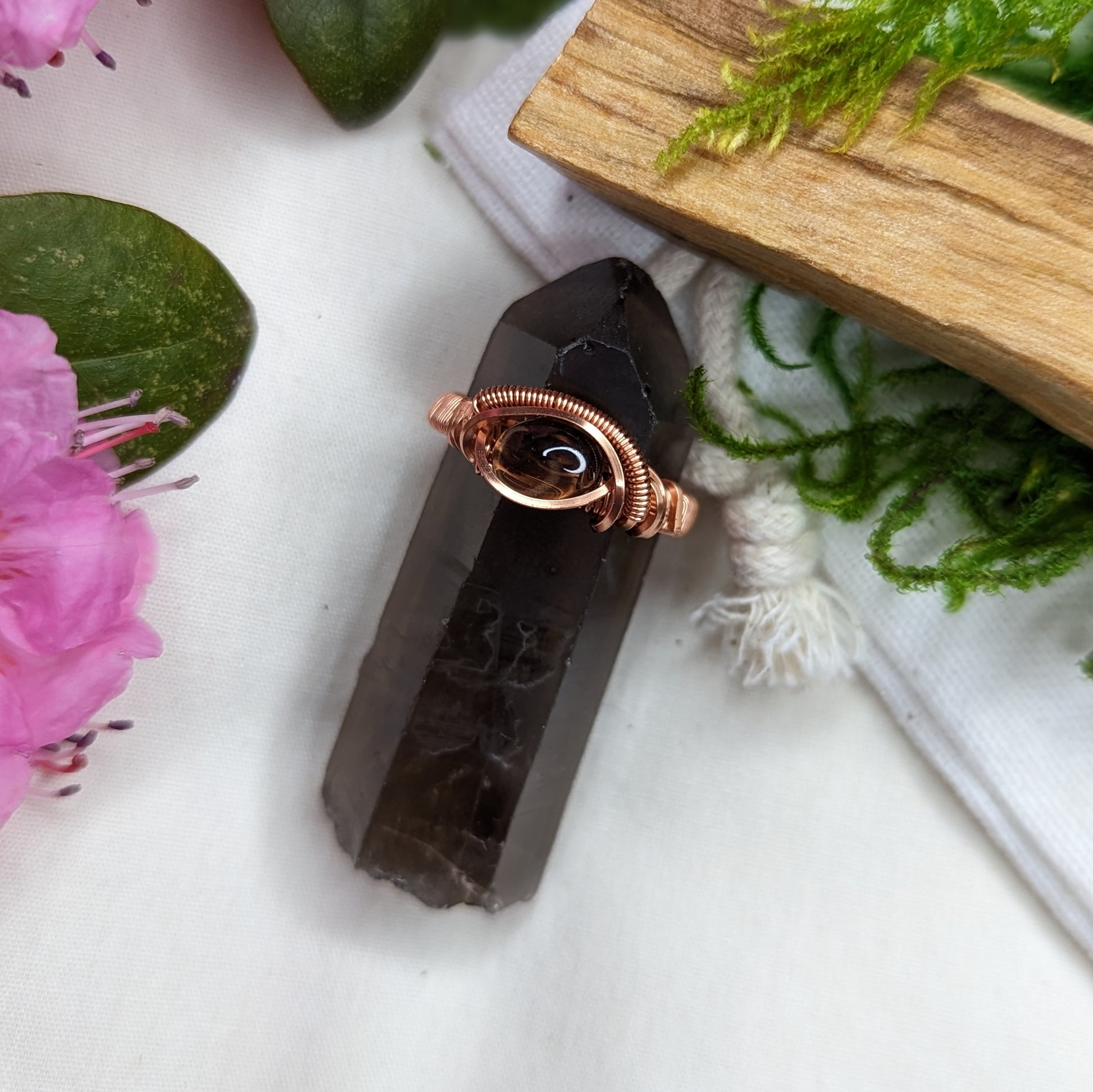 Smoky Quartz in Copper Wire Wrapped Ring ~ Size 7 - Earth Family Crystals