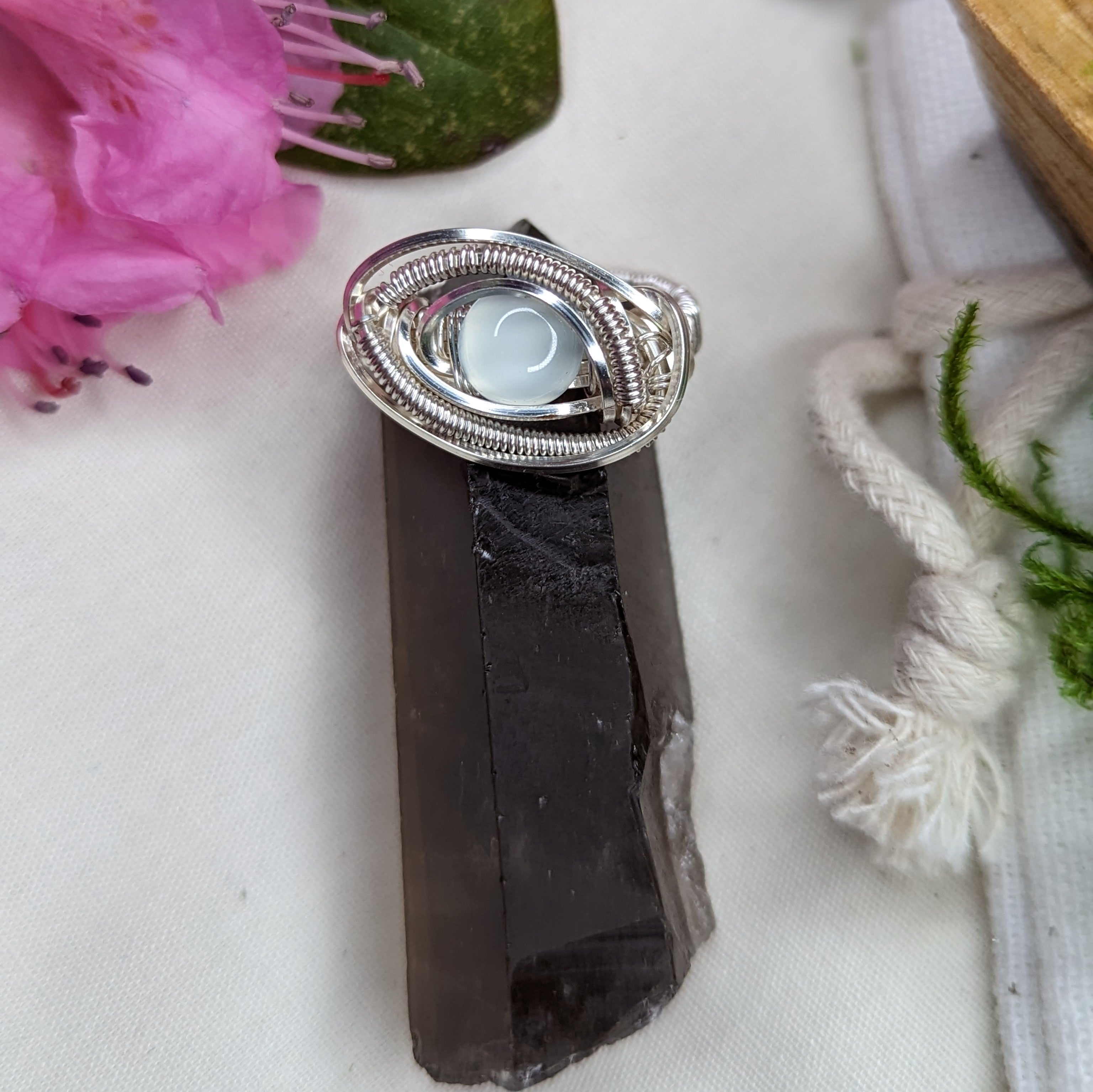 Blue Chalcedony Wire Wrapped Ring ~ Size 5 - Earth Family Crystals