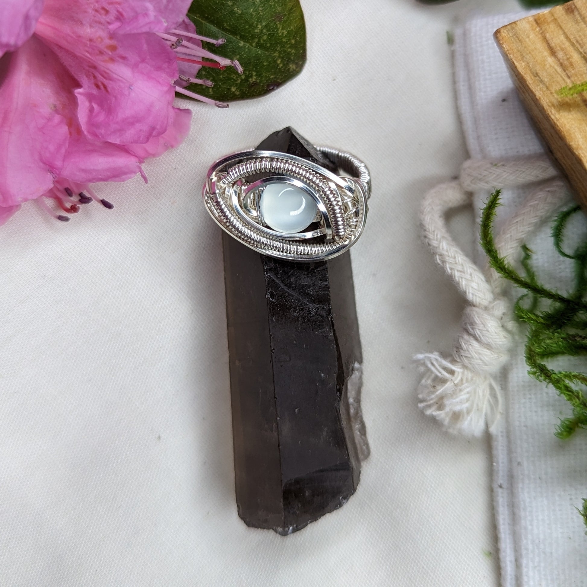 Blue Chalcedony Wire Wrapped Ring ~ Size 5 - Earth Family Crystals