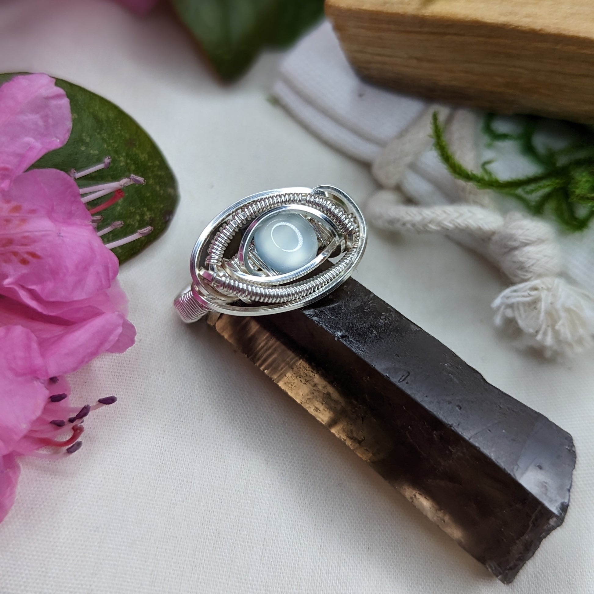 Blue Chalcedony Wire Wrapped Ring ~ Size 5 - Earth Family Crystals