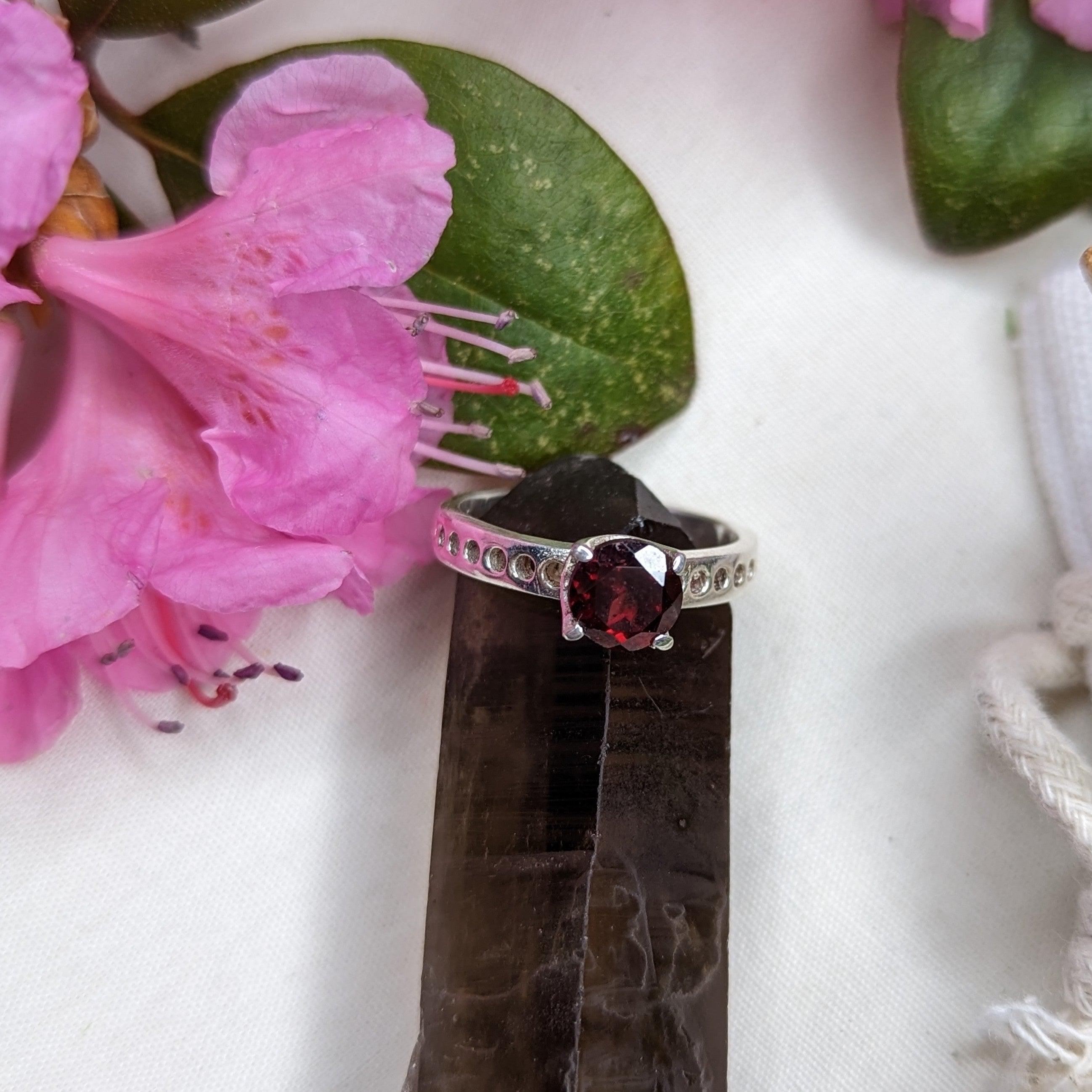 Faceted Garnet Sterling Silver Ring ~ Size 6 - Earth Family Crystals