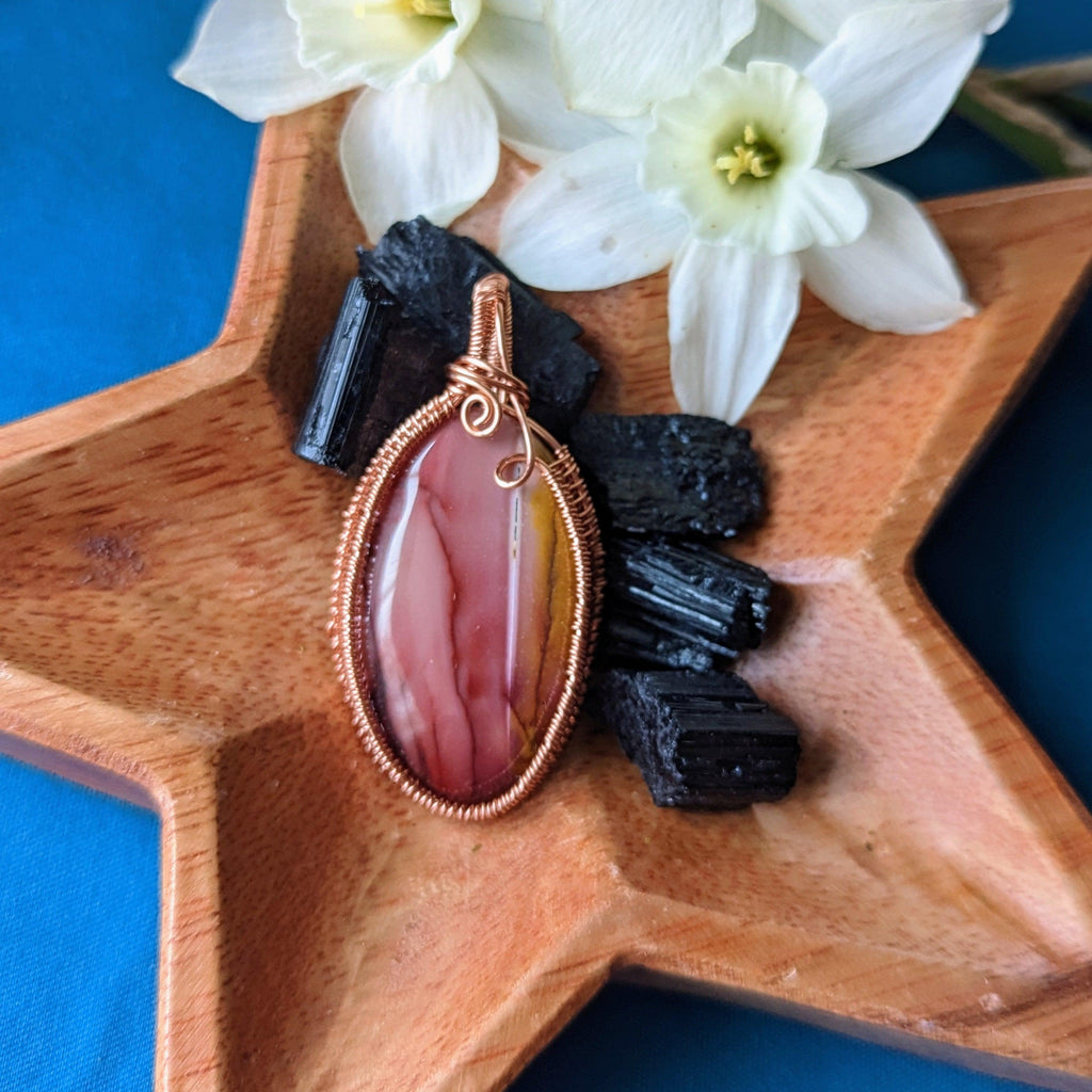 Mookaite Jasper in Copper Wire Wrapping ~ Pendant with Necklace Cord Included. - Earth Family Crystals