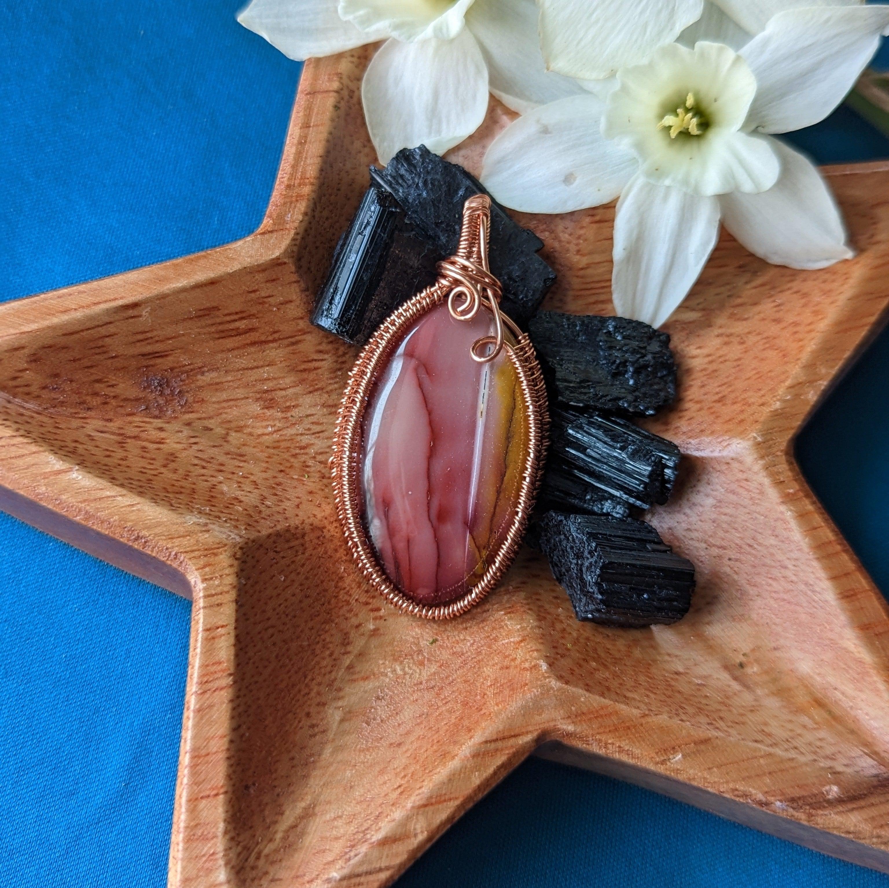 Mookaite Jasper in Copper Wire Wrapping ~ Pendant with Necklace Cord Included. - Earth Family Crystals
