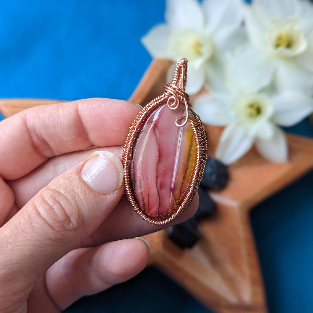 Mookaite Jasper in Copper Wire Wrapping ~ Pendant with Necklace Cord Included. - Earth Family Crystals