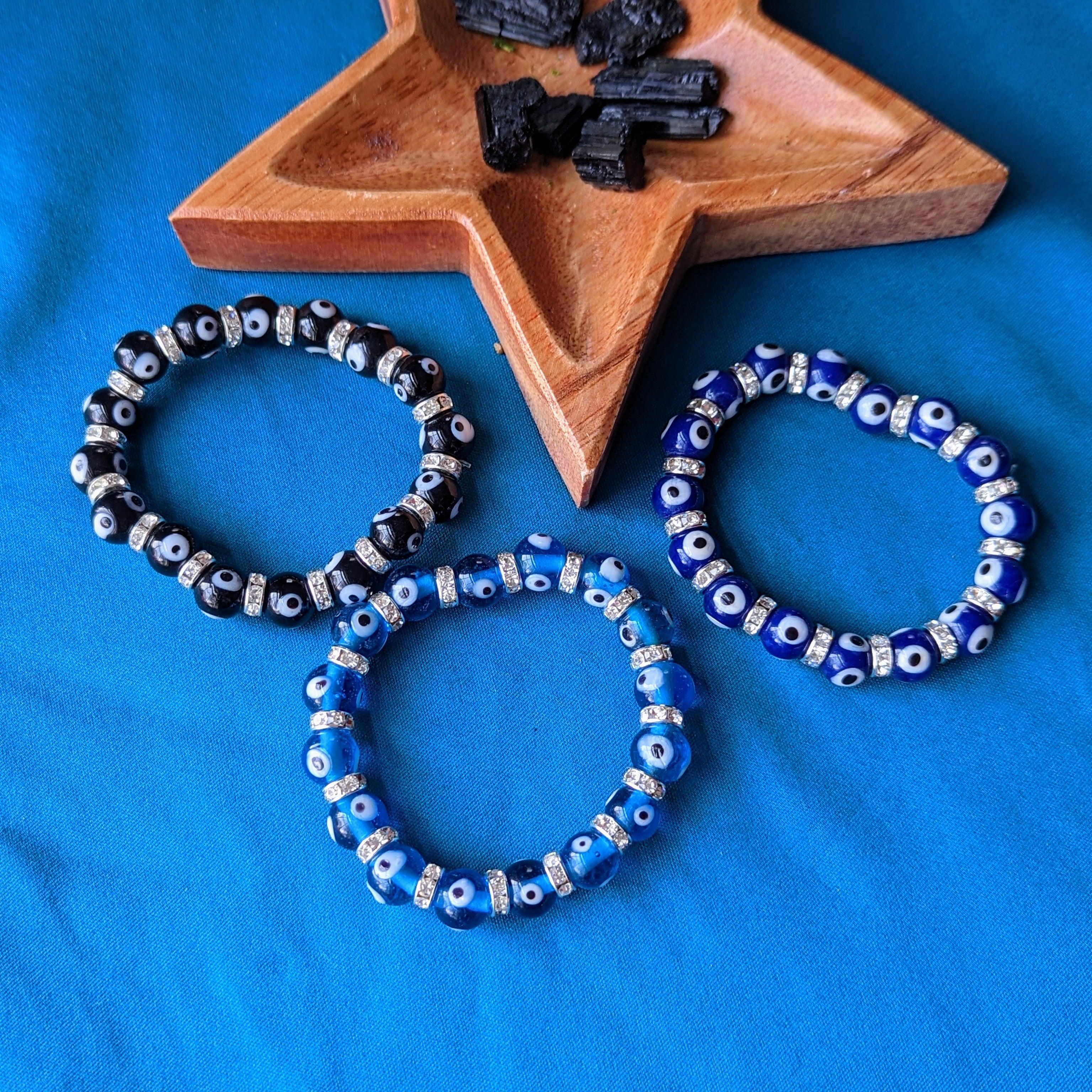 Glass Bead Evil Eye Stretch Bracelet ~ Available in 3 colors - Earth Family Crystals