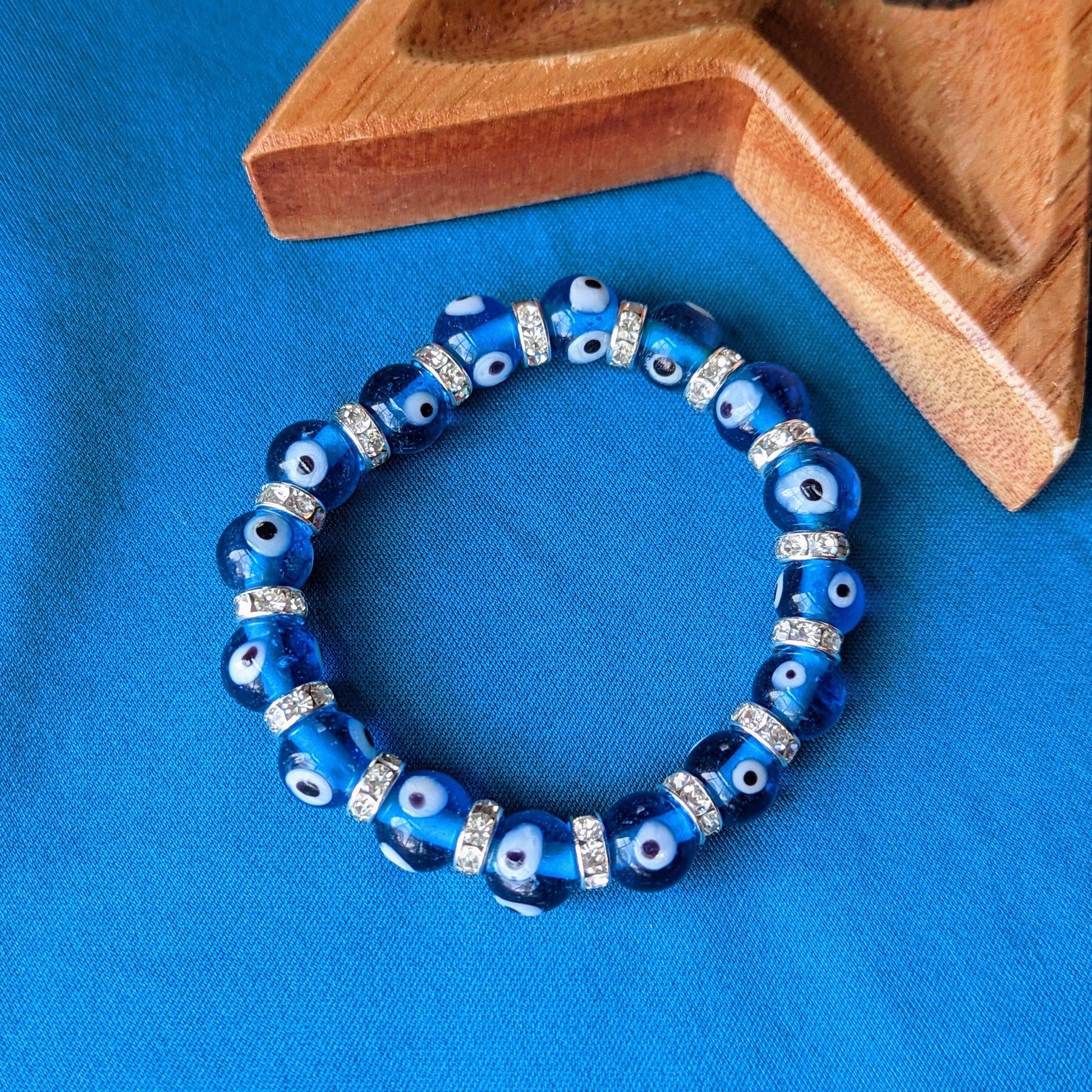 Glass Bead Evil Eye Stretch Bracelet ~ Available in 3 colors - Earth Family Crystals